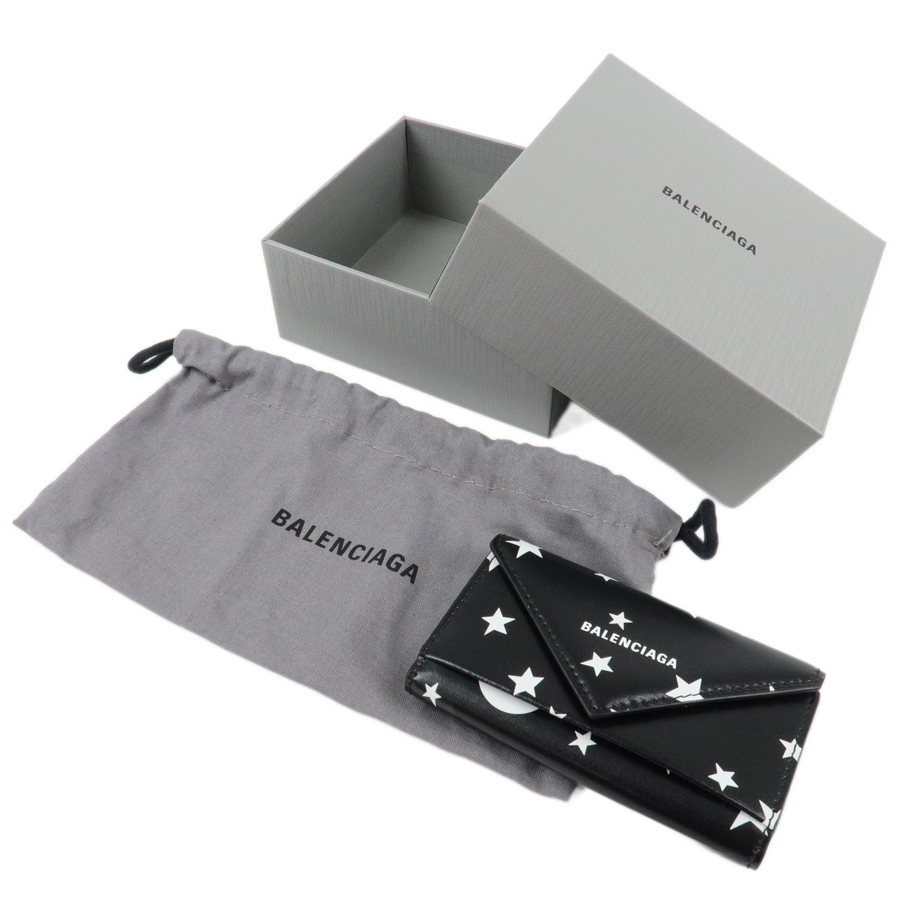 BALENCIAGA Leather 6 Key Case Star Print Black White 499204 Used