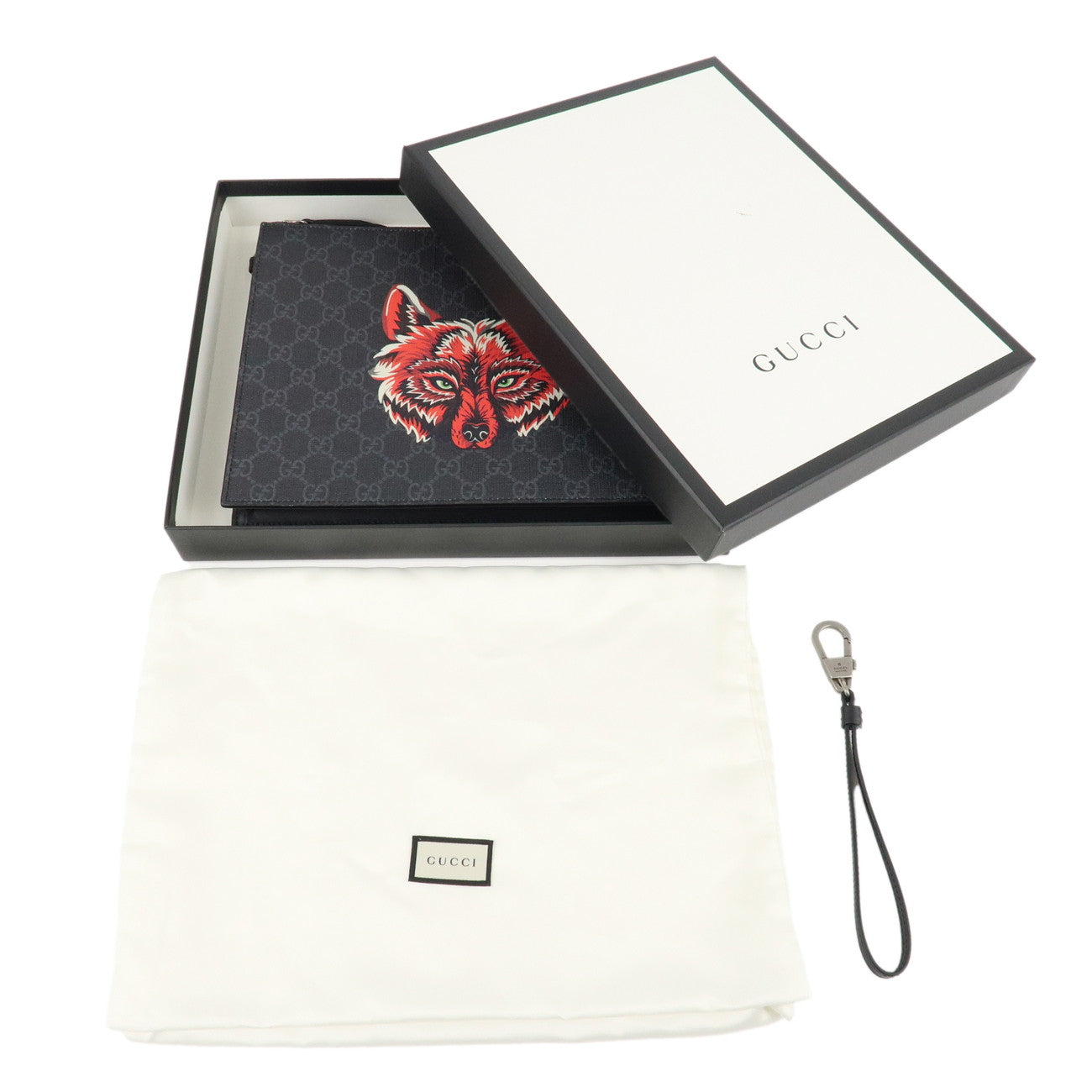GUCCI Gucci GG Supreme Leather Clutch Bag Wolf's Head Print 547084 Used
