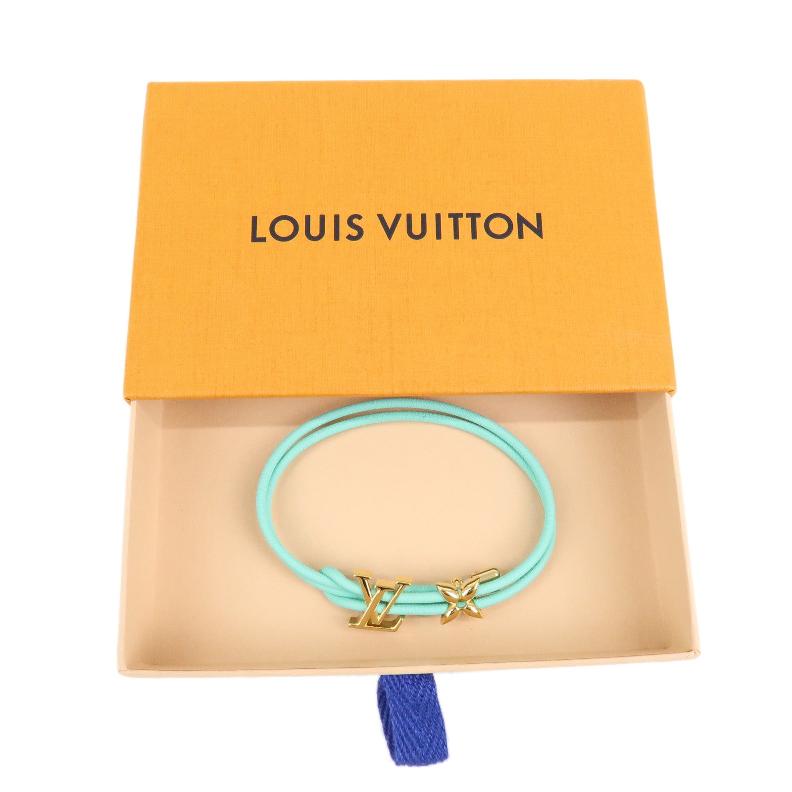Louis Vuitton LV Bloom Leather Bracelet Blue Lagoon M0973Z Used