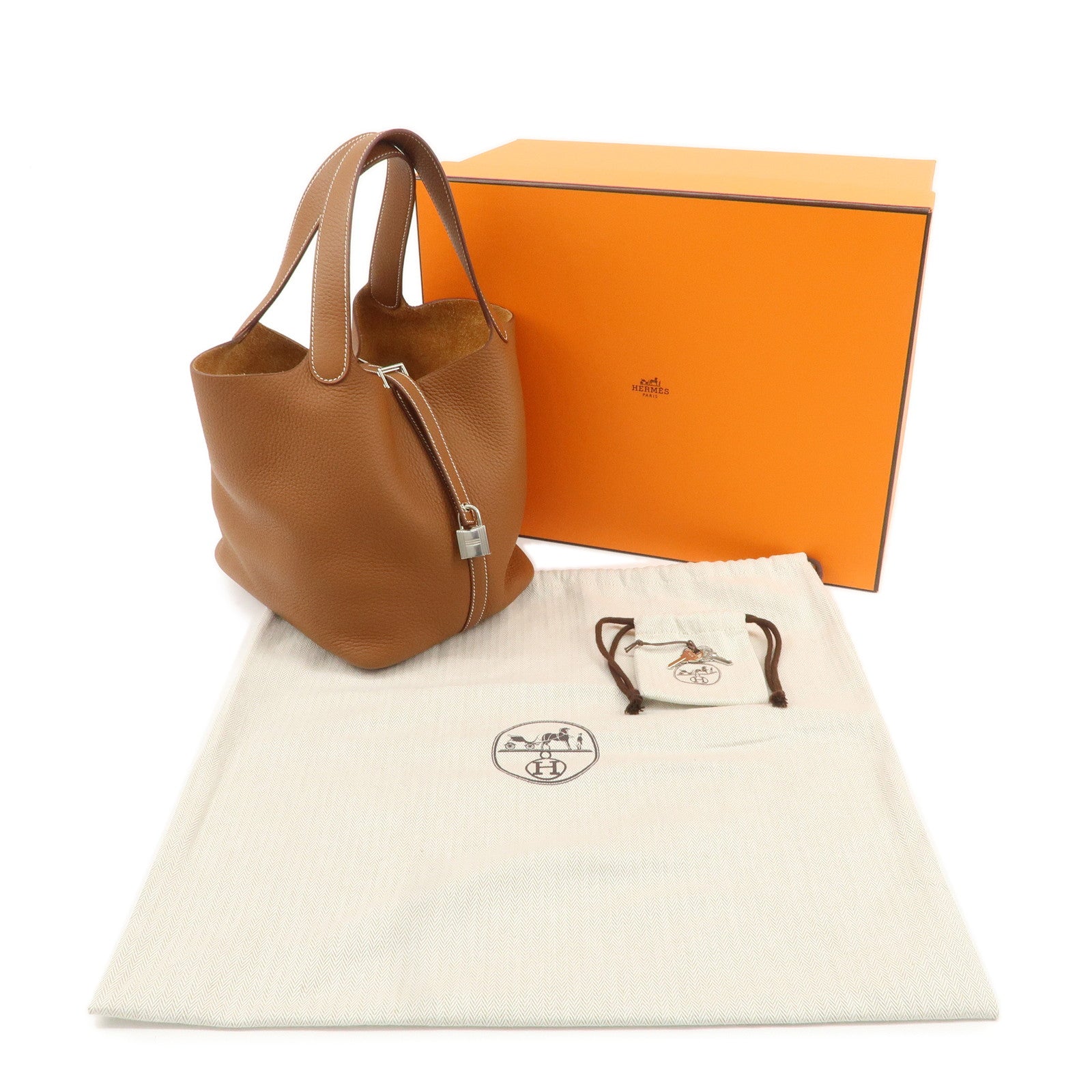 HERMES Taurillon Clemence Picotin Lock MM U Stamped Hand Bag Gold Used