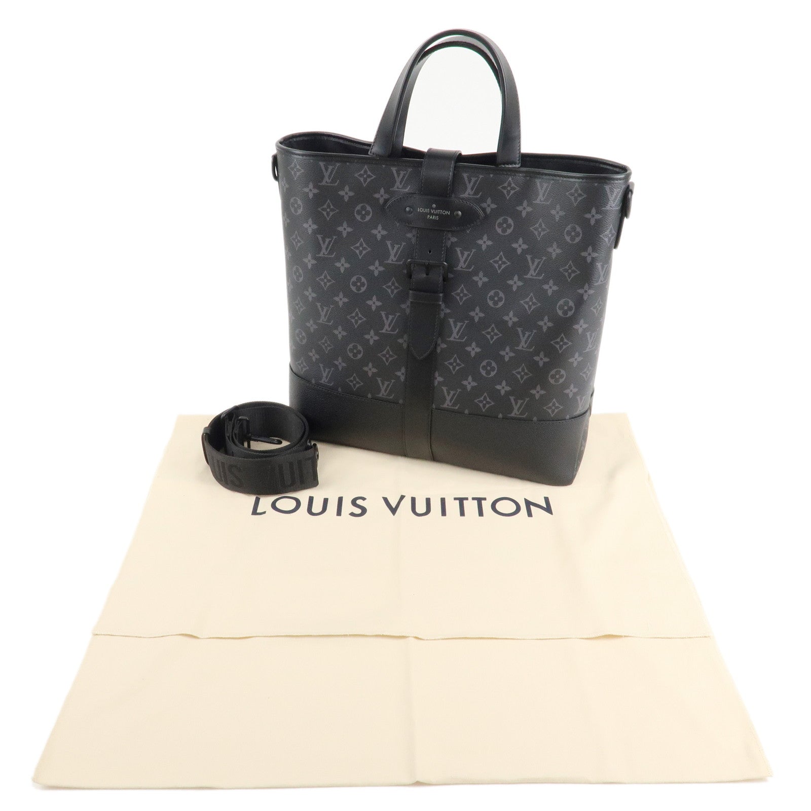 Louis Vuitton Monogram Eclipse Saumur Tote Bag Black Gray M45914 Used
