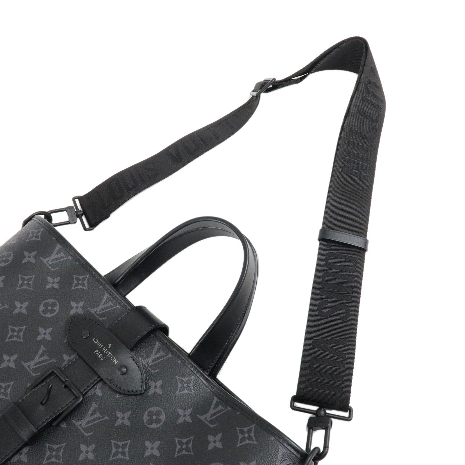 Louis Vuitton Monogram Eclipse Saumur Tote Bag Black Gray M45914 Used