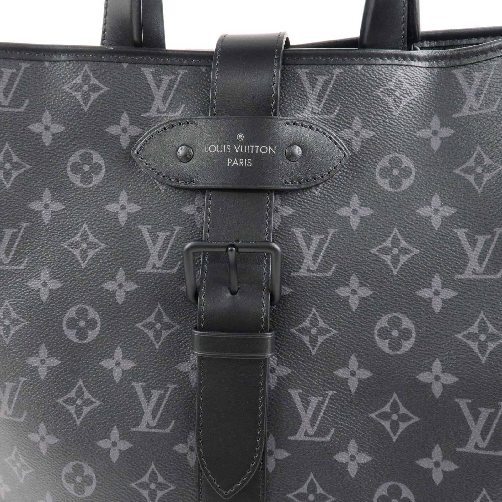 Louis Vuitton Monogram Eclipse Saumur Tote Bag Black Gray M45914 Used