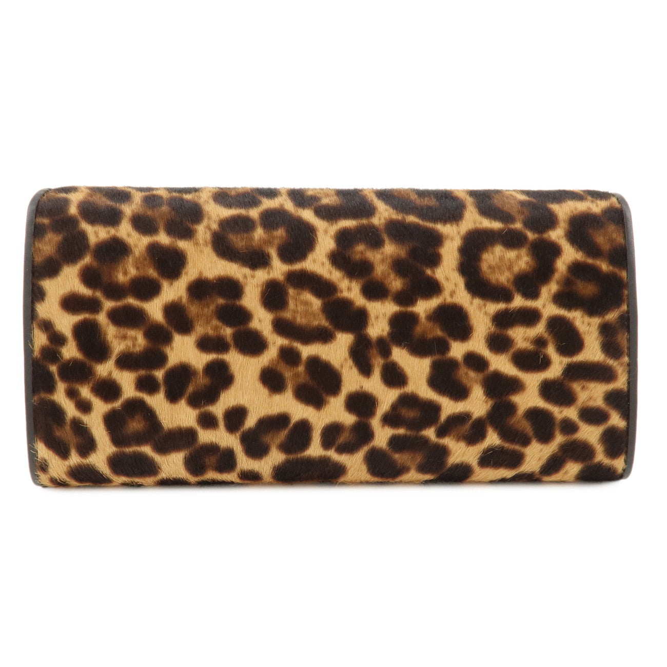 PRADA Unborn Calf Leather Leopard Bi-fold Wallet Brown Black 1M132 Used