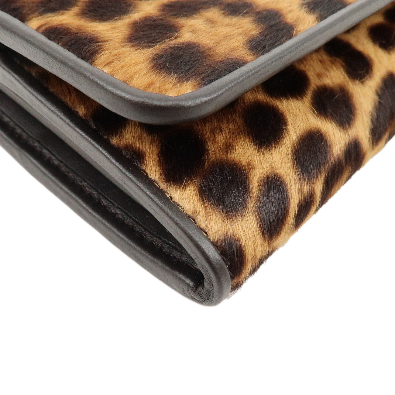 PRADA Unborn Calf Leather Leopard Bi-fold Wallet Brown Black 1M132 Used
