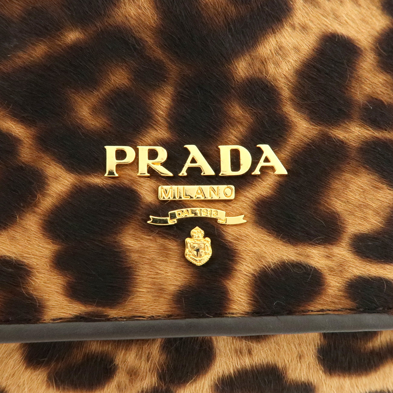 PRADA Unborn Calf Leather Leopard Bi-fold Wallet Brown Black 1M132 Used