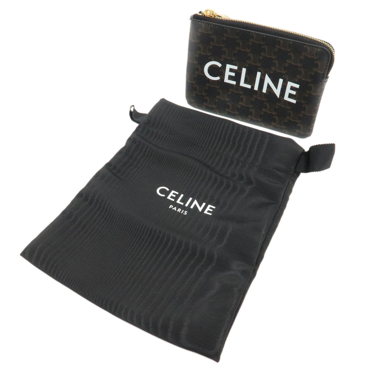 CELINE C Macadam PVC Coin Case Black Brown White Used