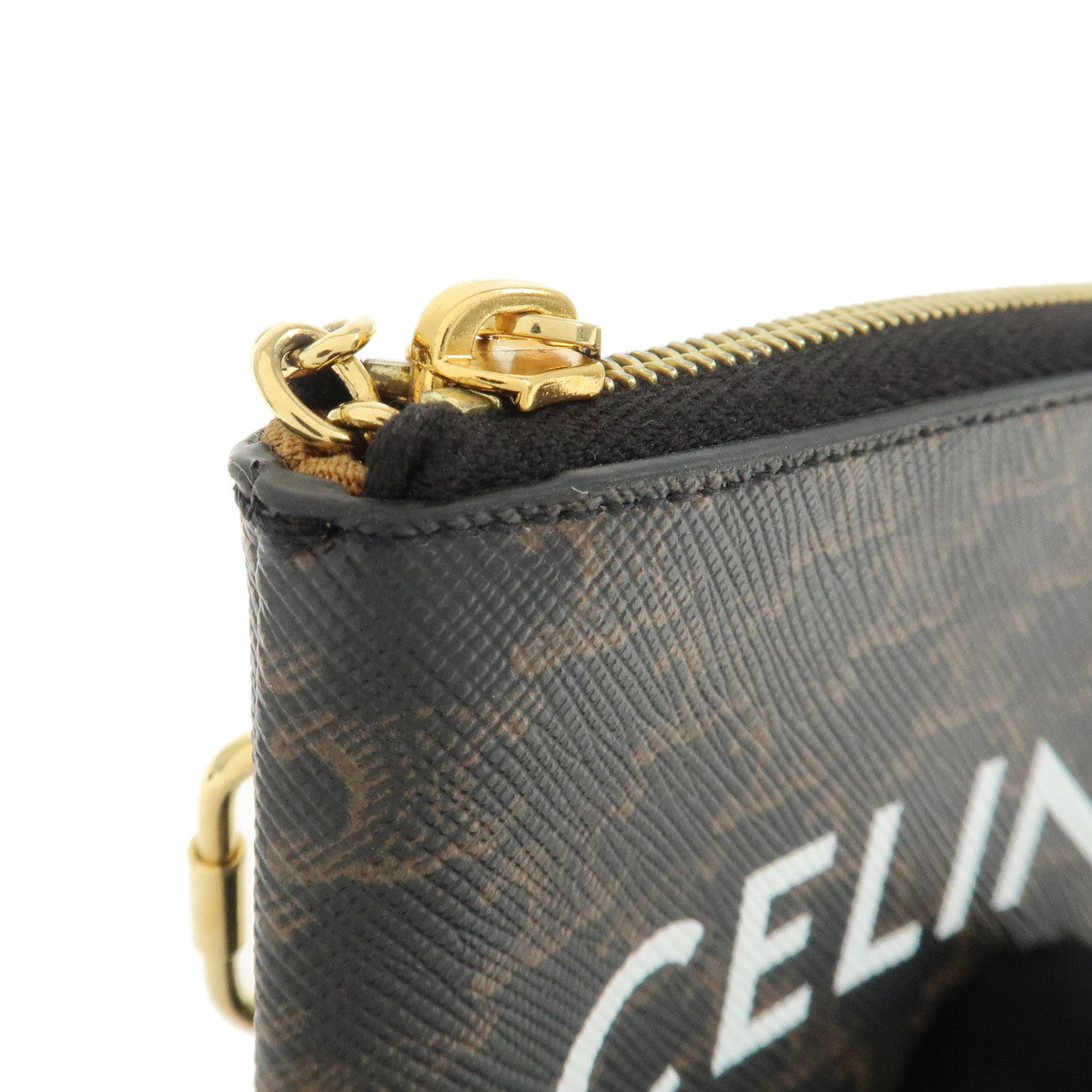 CELINE C Macadam PVC Coin Case Black Brown White Used