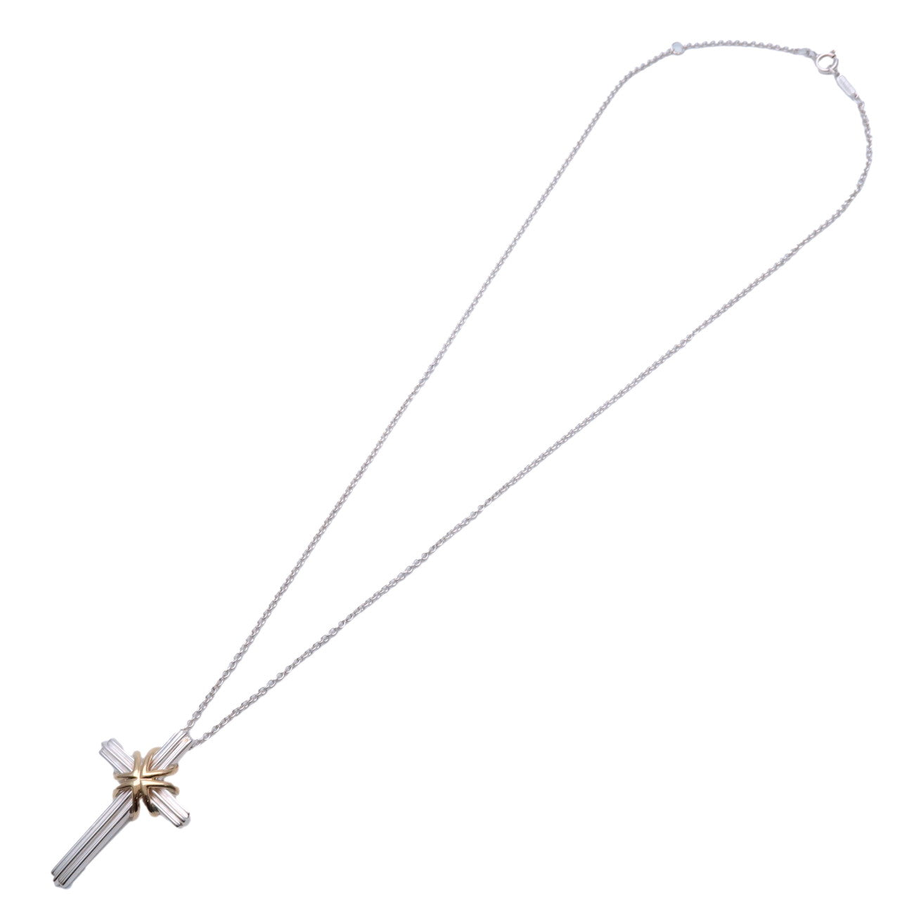 Tiffany&Co. Signature Cross Necklace K18YG 750YG SV925 Silver Used