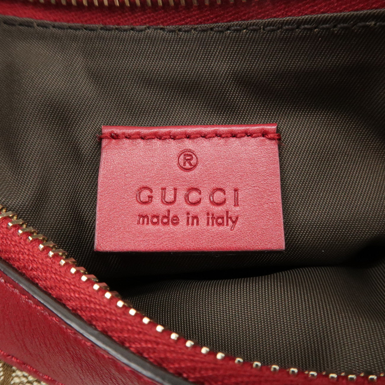 GUCCI GG Canvas Leather Hand Bag Pouch Beige Red 245938 Used