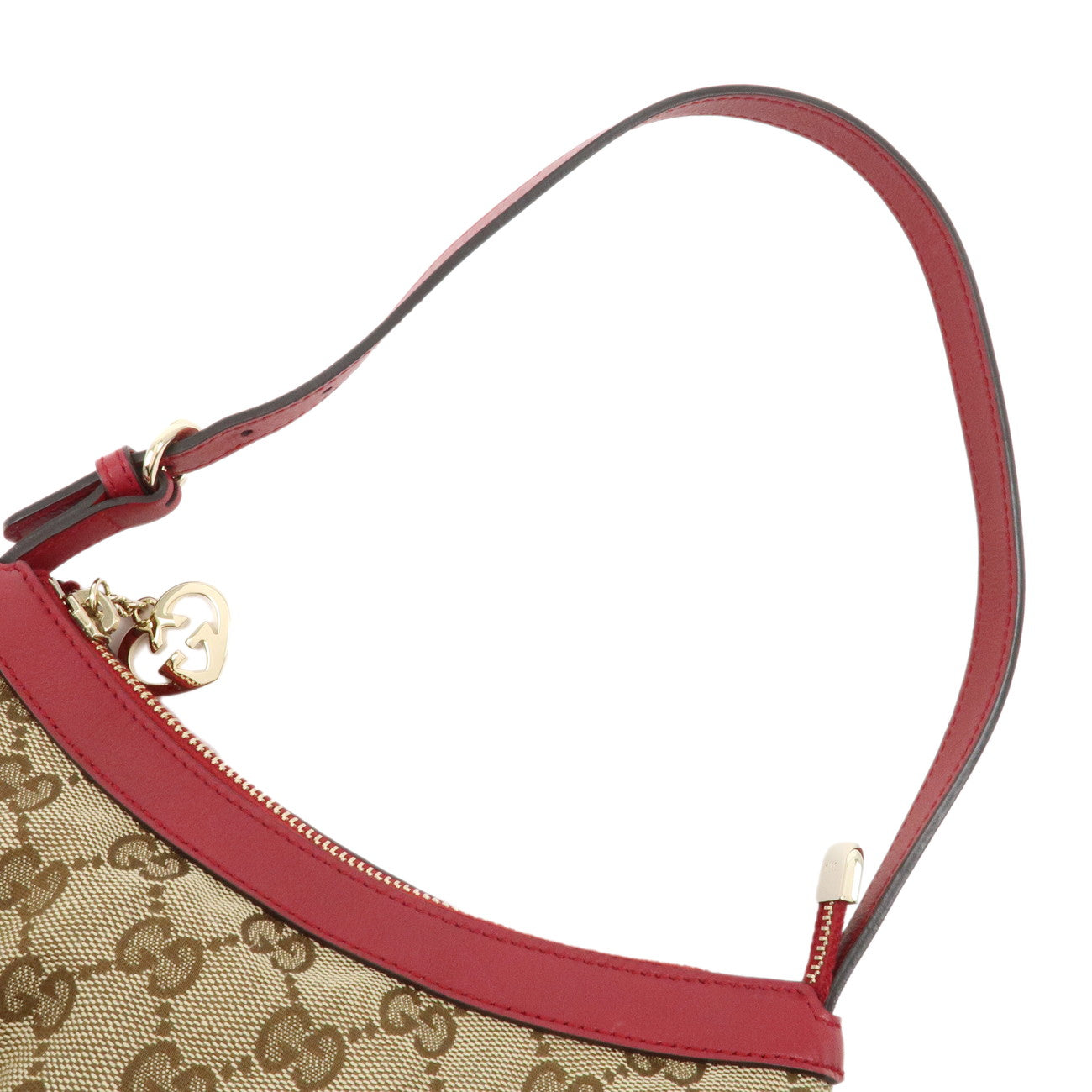 GUCCI GG Canvas Leather Hand Bag Pouch Beige Red 245938 Used