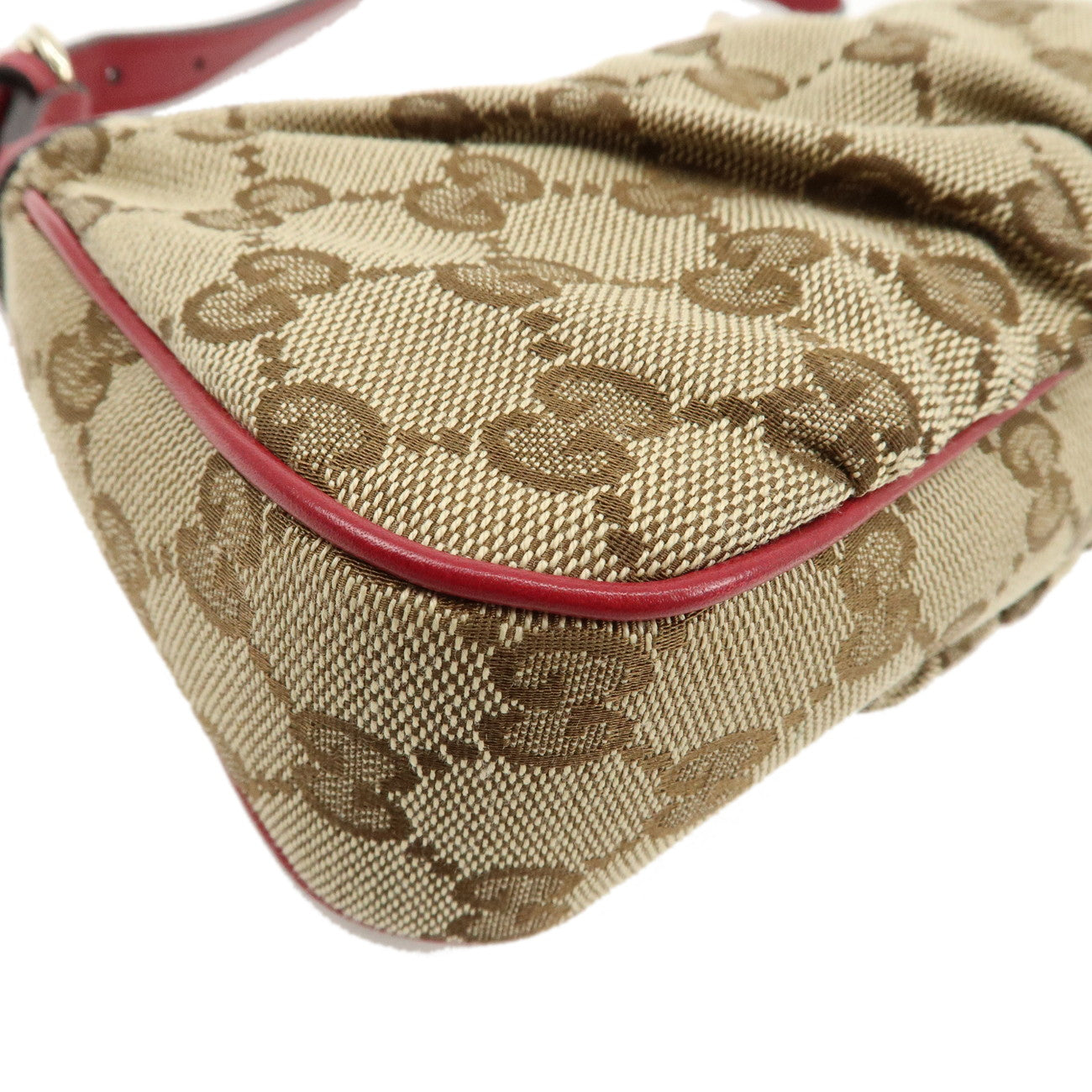 GUCCI GG Canvas Leather Hand Bag Pouch Beige Red 245938 Used