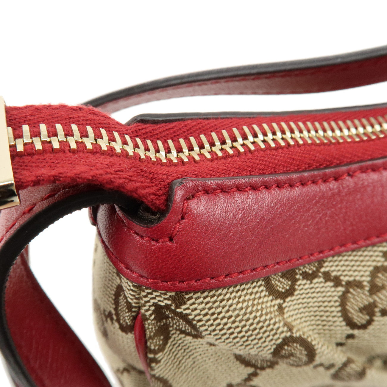 GUCCI GG Canvas Leather Hand Bag Pouch Beige Red 245938 Used