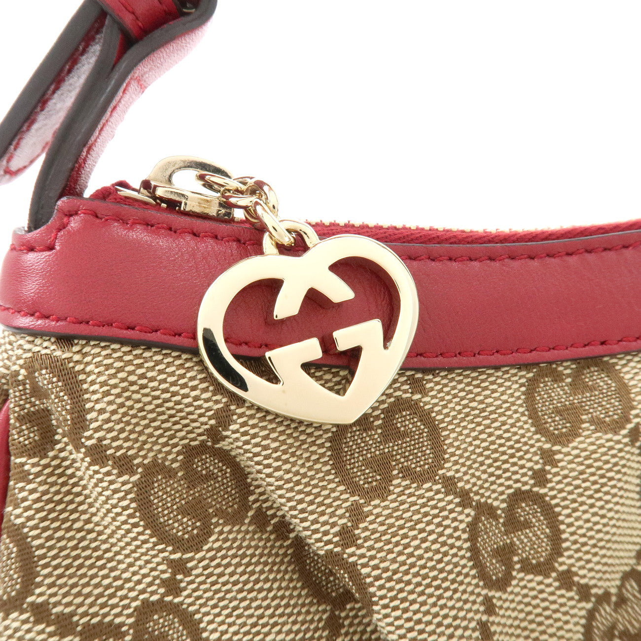GUCCI GG Canvas Leather Hand Bag Pouch Beige Red 245938 Used
