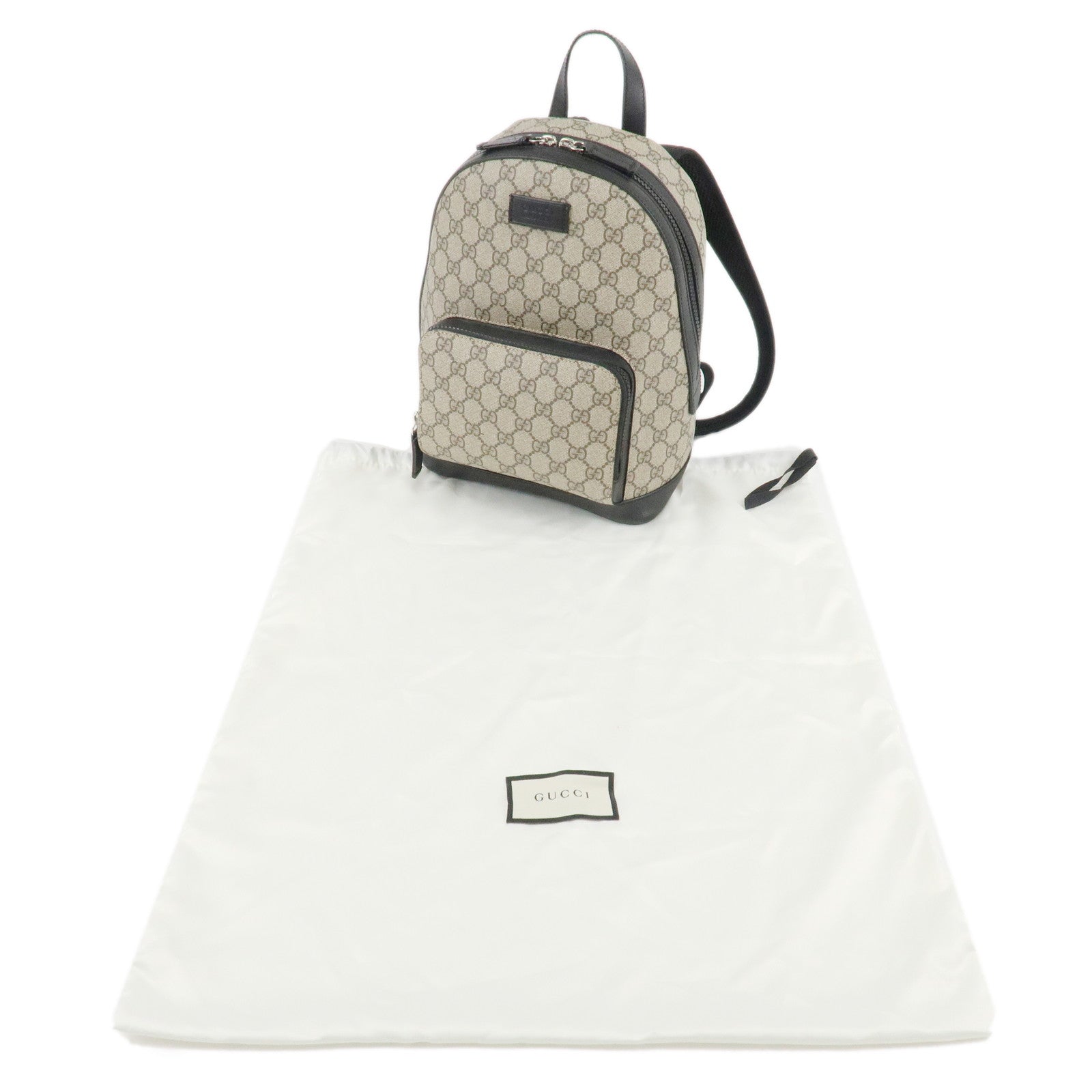 GUCCI GG Supreme Leather Backpack Rucksack Beige Black 429020 Used