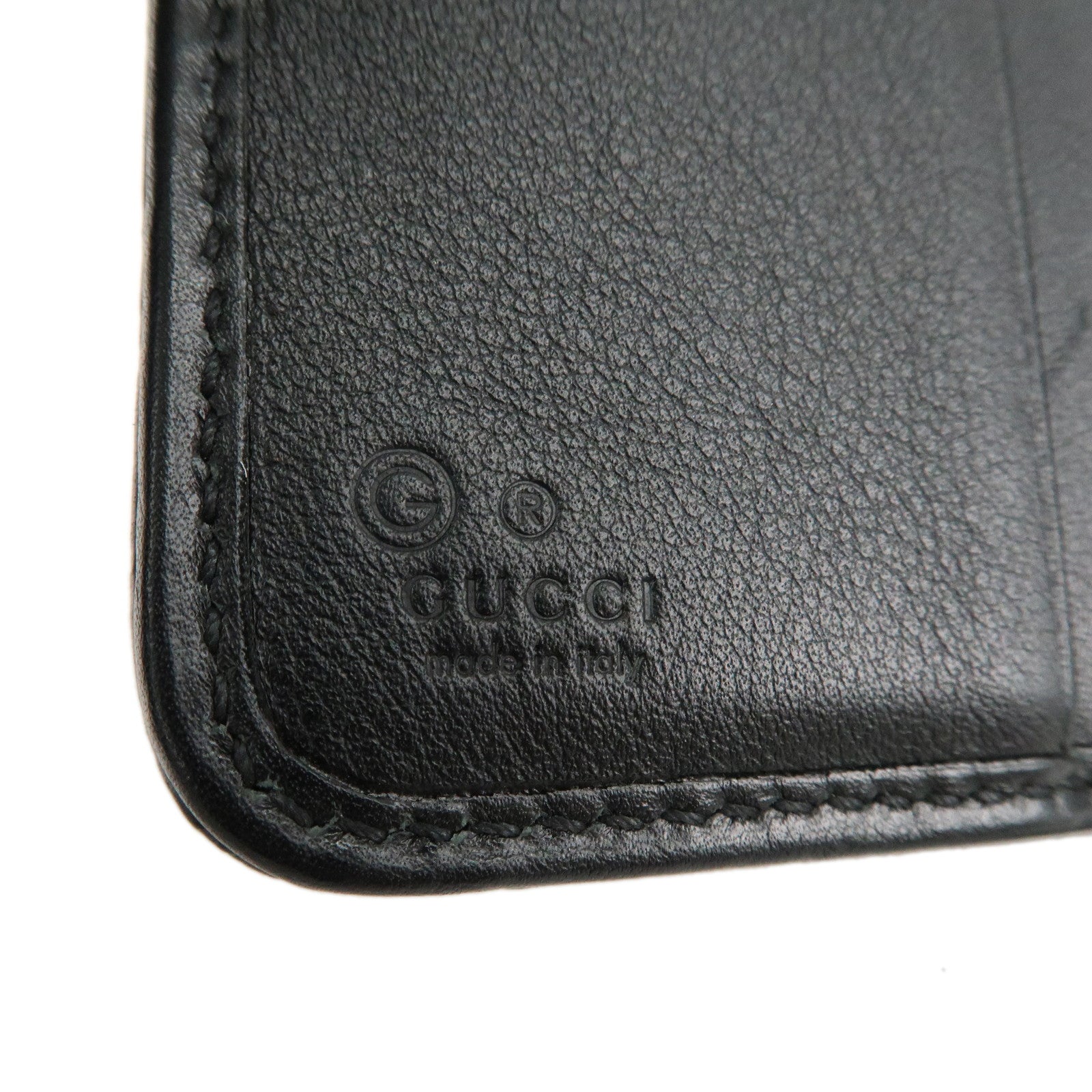 GUCCI Micro Guccissima Leather Bi-Fold Compact Wallet Black 449395 Used