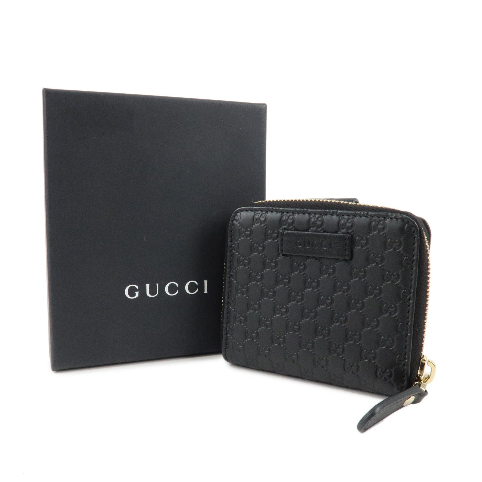 GUCCI Micro Guccissima Leather Bi-Fold Compact Wallet Black 449395 Used