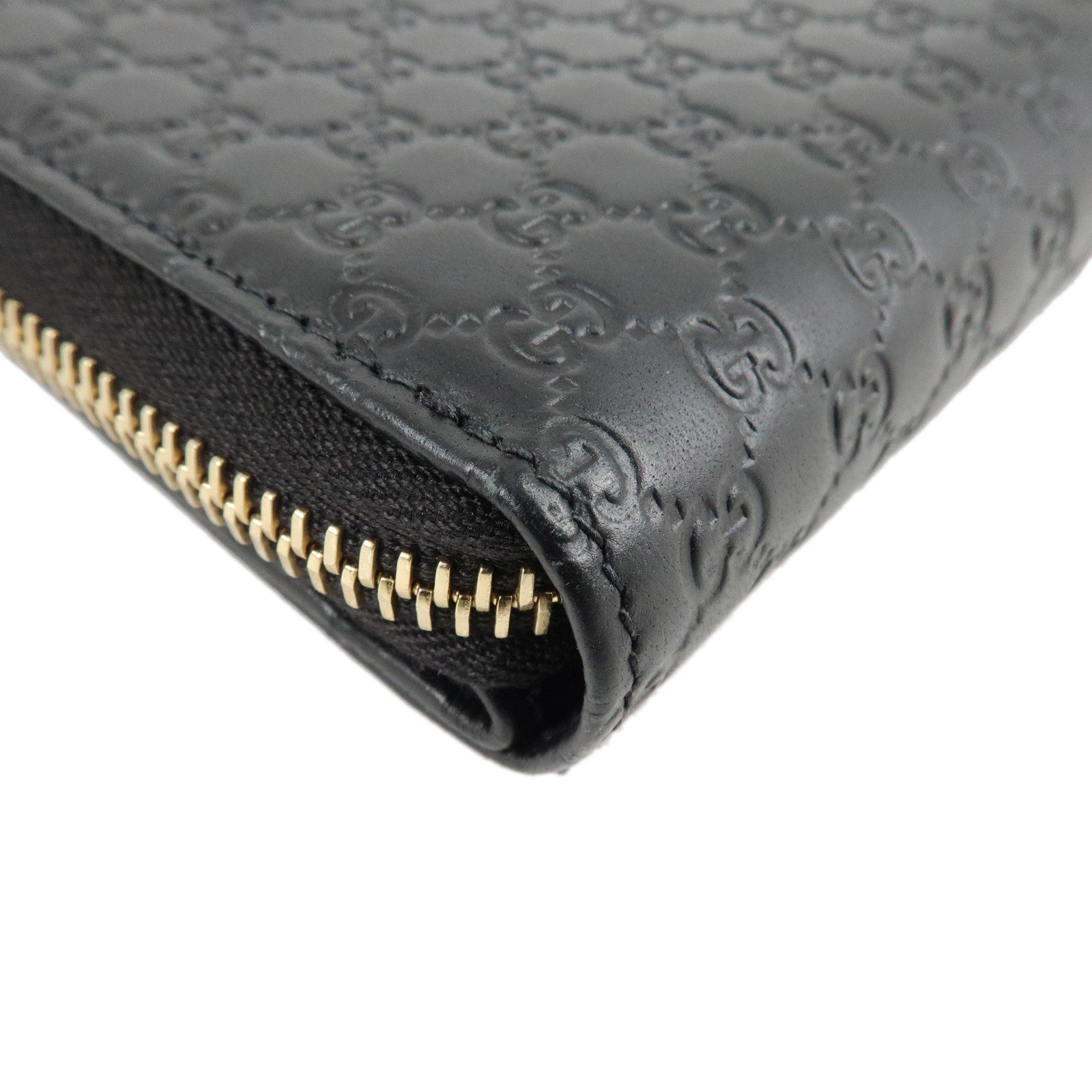 GUCCI Micro Guccissima Leather Bi-Fold Compact Wallet Black 449395 Used