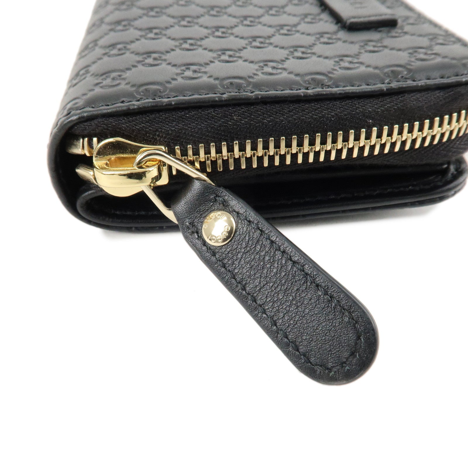 GUCCI Micro Guccissima Leather Bi-Fold Compact Wallet Black 449395 Used