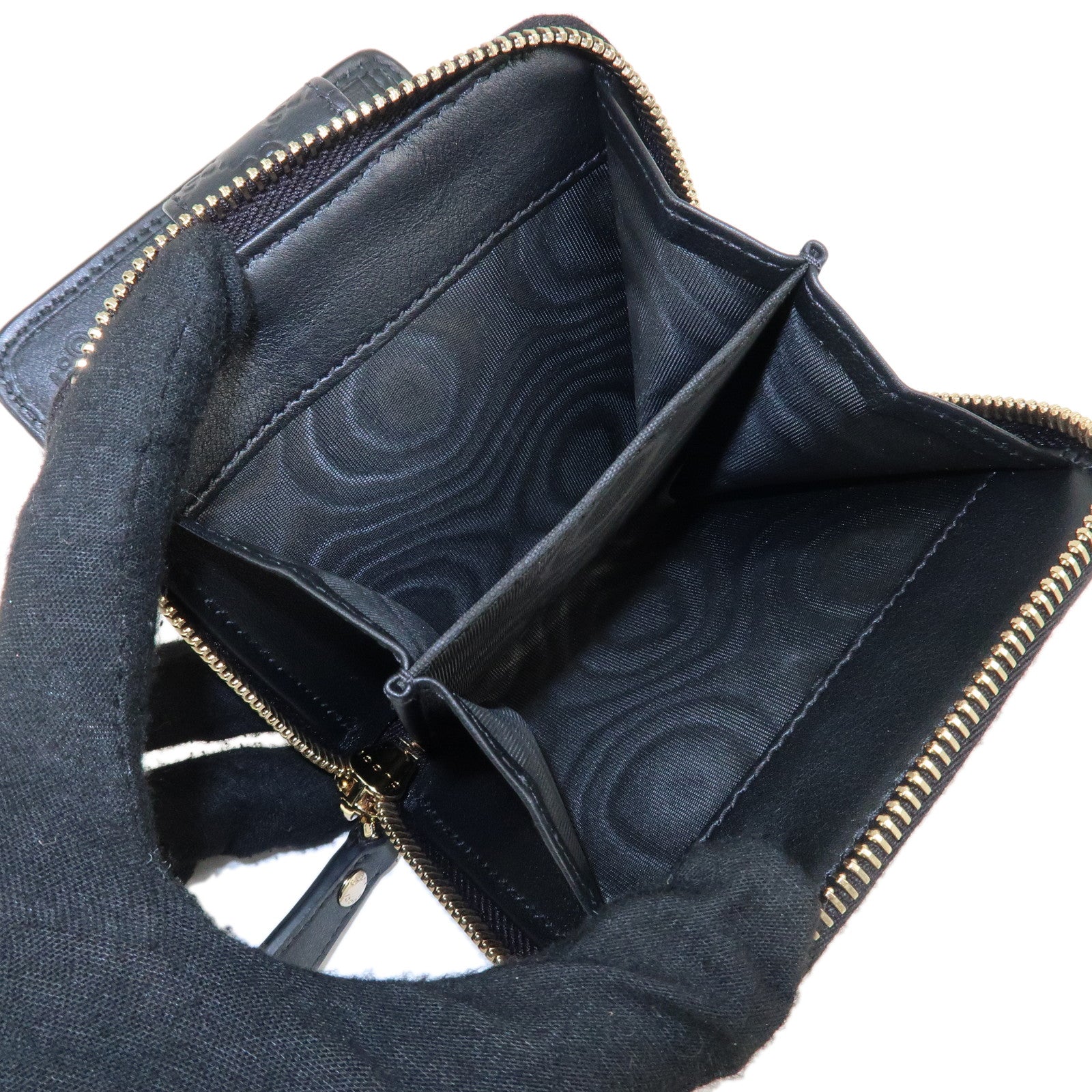 GUCCI Micro Guccissima Leather Bi-Fold Compact Wallet Black 449395 Used