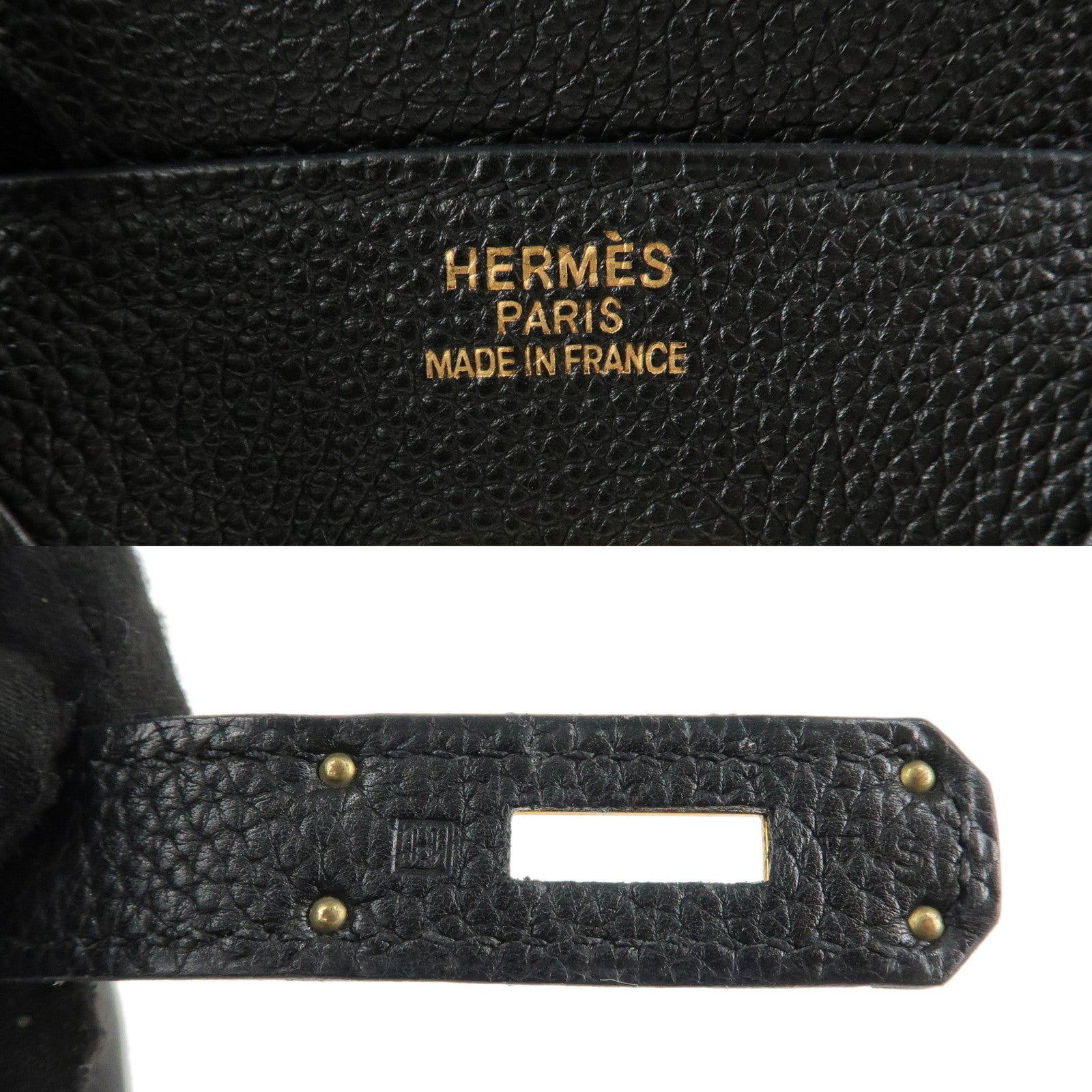 HERMES Togo Birkin 35 H Stamped Hand Bag Black Gold HDW Used
