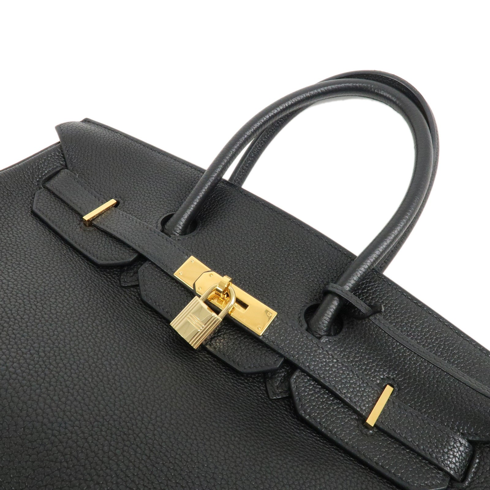 HERMES Togo Birkin 35 H Stamped Hand Bag Black Gold HDW Used