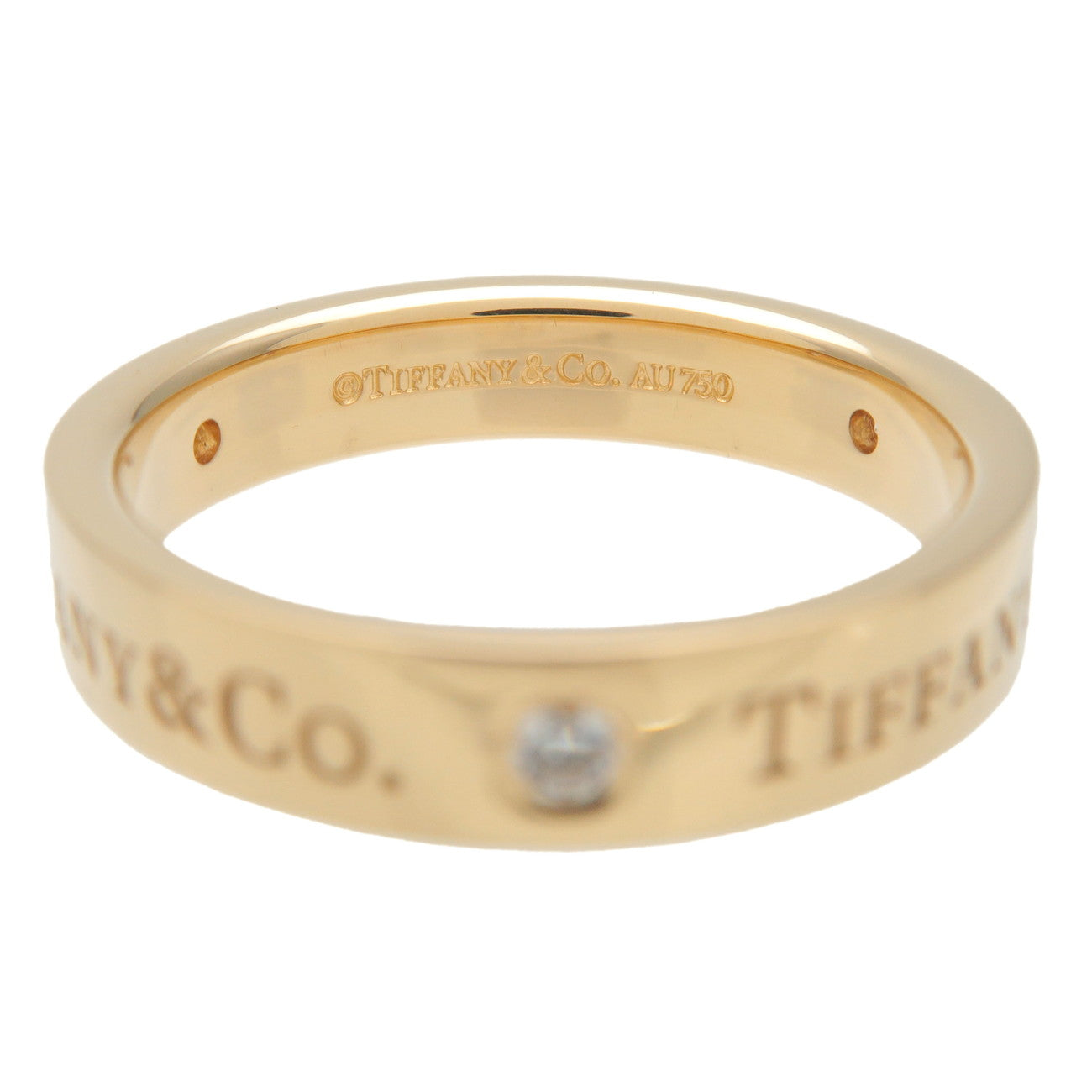 Tiffany&Co. Flat Band 3P Diamond Ring K18 750YG Yellow Gold US6.5 Used