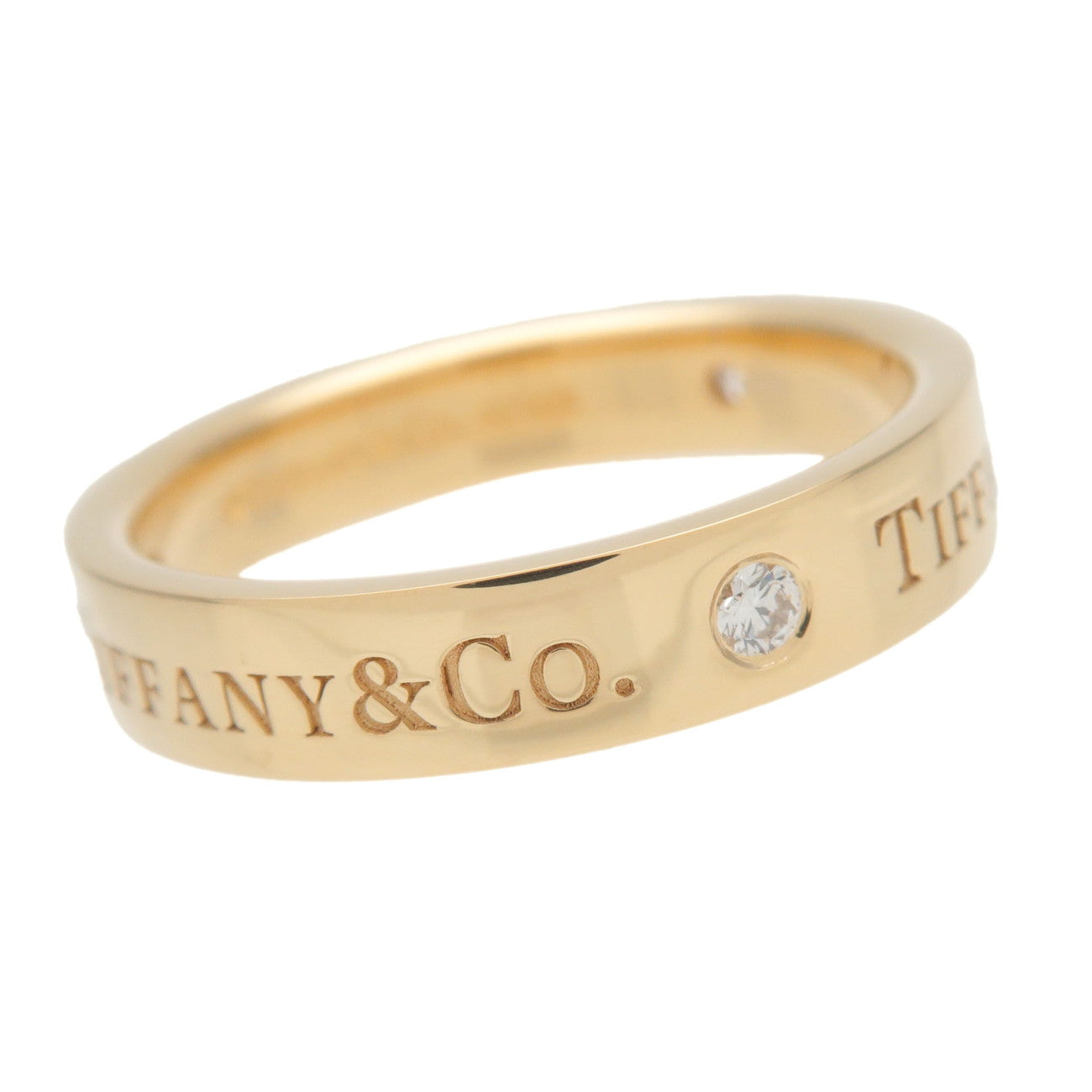Tiffany&Co. Flat Band 3P Diamond Ring K18 750YG Yellow Gold US6.5 Used