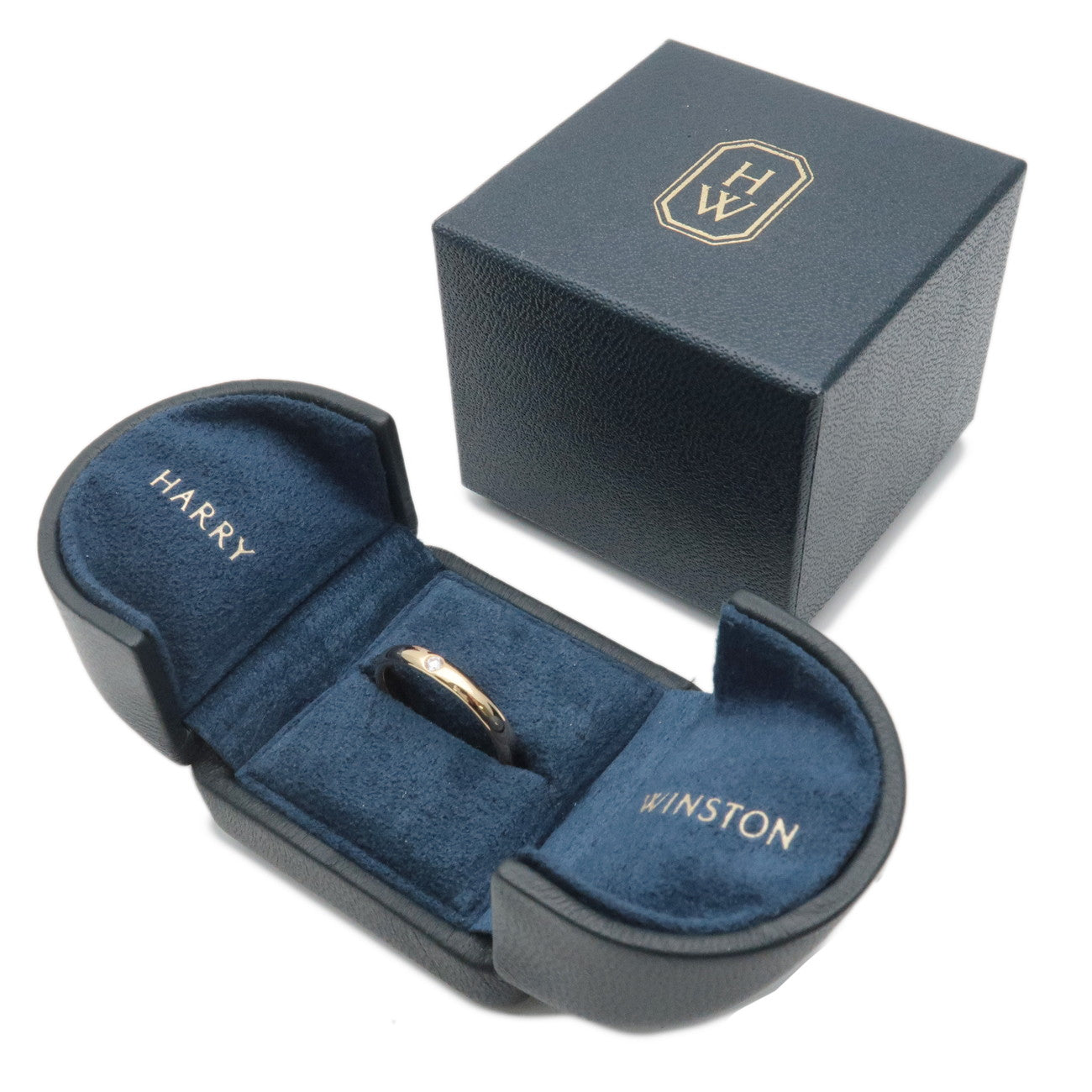 HARRY WINSTON Round Cut 1P Diamond Marriage Ring 750YG US7.5 Used