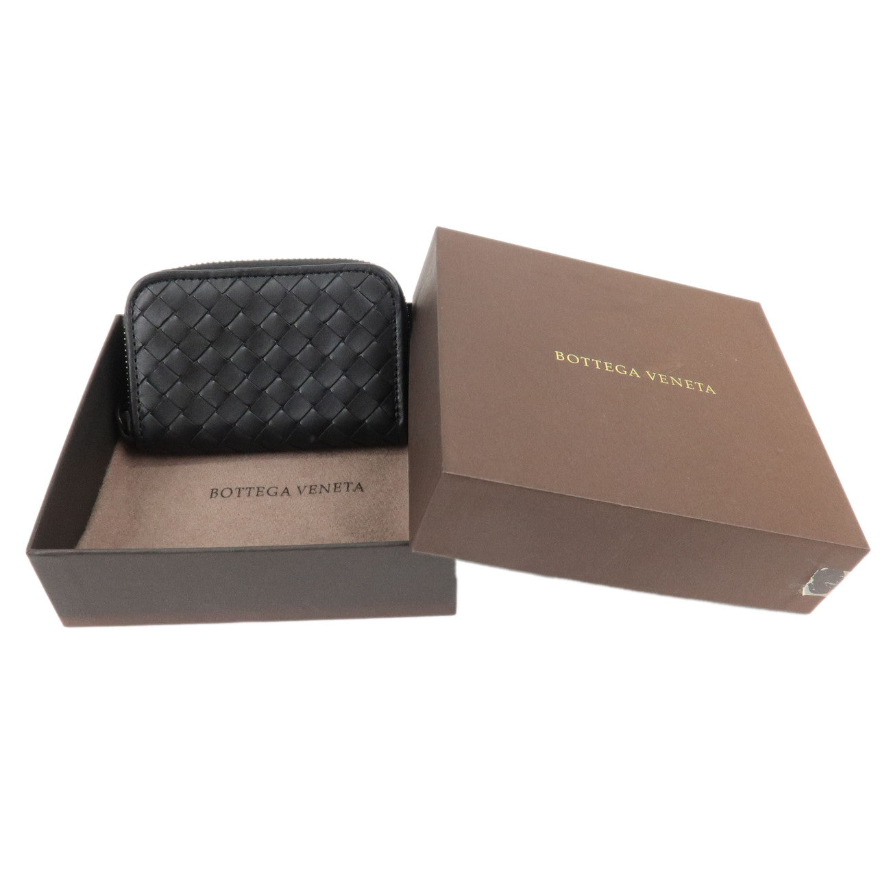 BOTTEGA VENETA Intrecciato Leather Coin Case Black 114075 Used