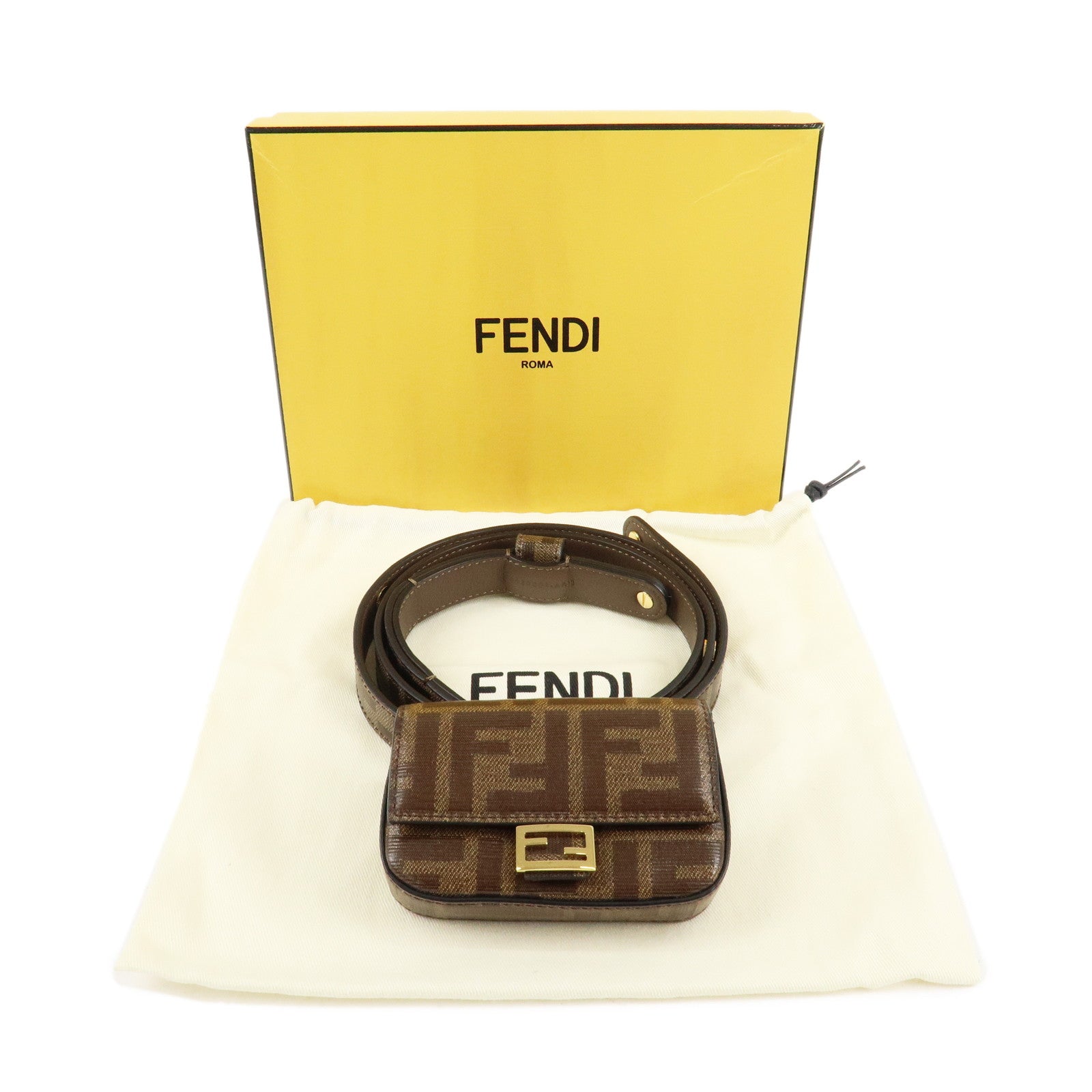 FENDI Zucca Coated Leather Nano Bucket Waist Bag Brown 8C0598 Used