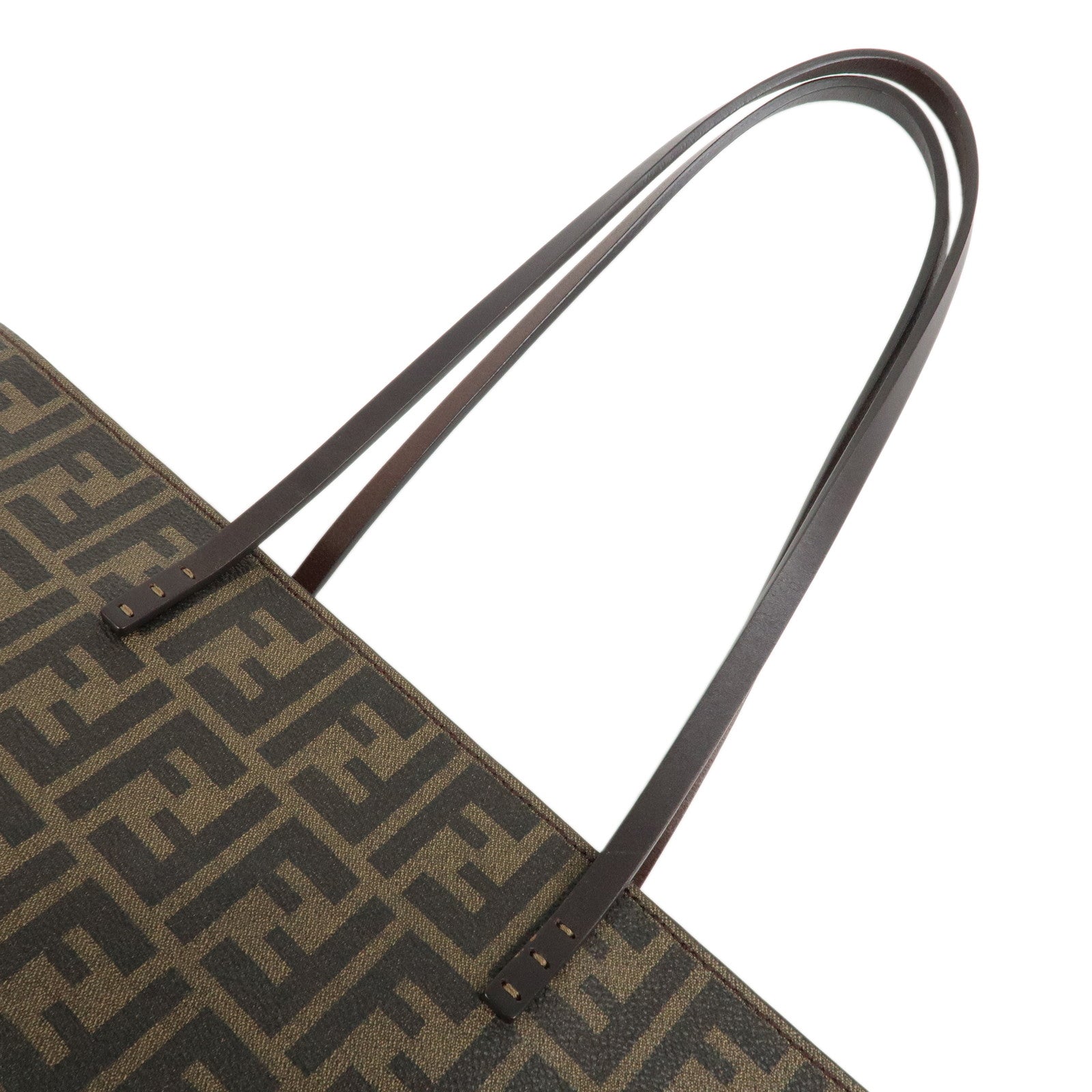 FENDI Zucca Logo Print PVC Leather Tote Bag Brown Black 8BH198 Used