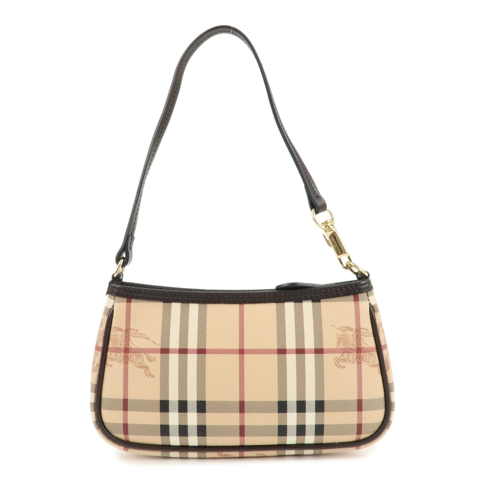 BURBERRY Canvas Leather Nova Plaid Shoulder Bag Hand Bag Brown Used