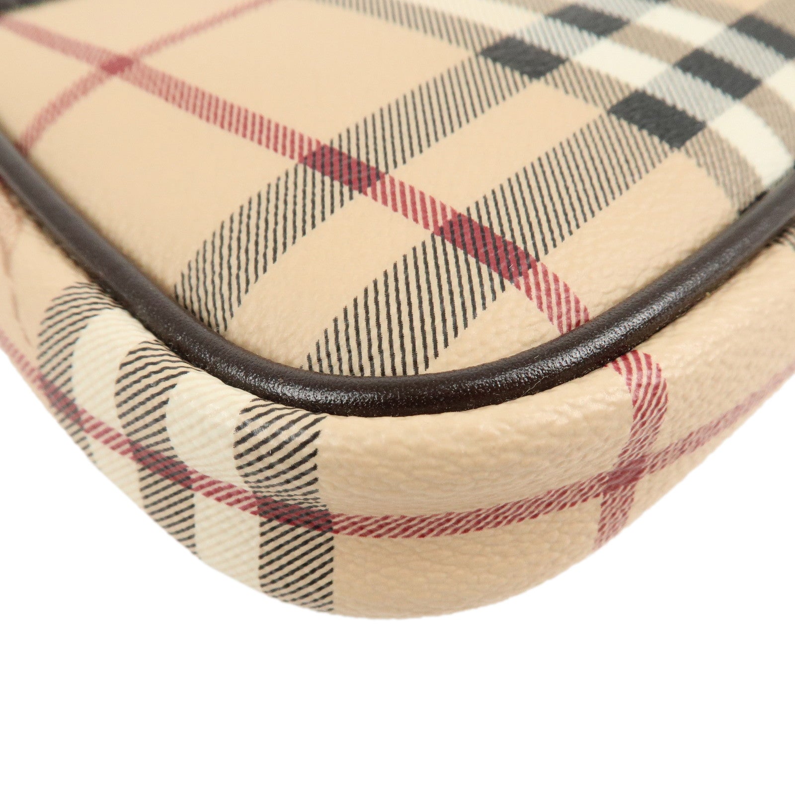 BURBERRY Canvas Leather Nova Plaid Shoulder Bag Hand Bag Brown Used