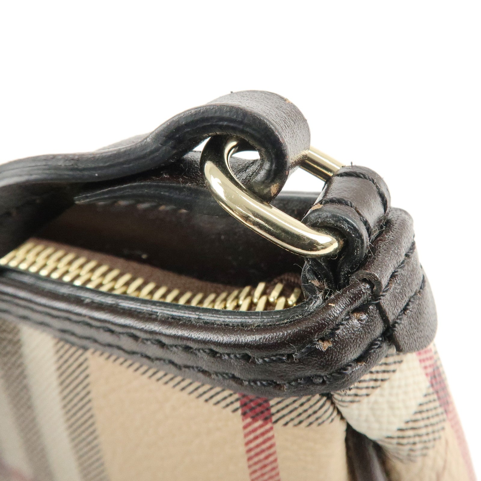 BURBERRY Canvas Leather Nova Plaid Shoulder Bag Hand Bag Brown Used