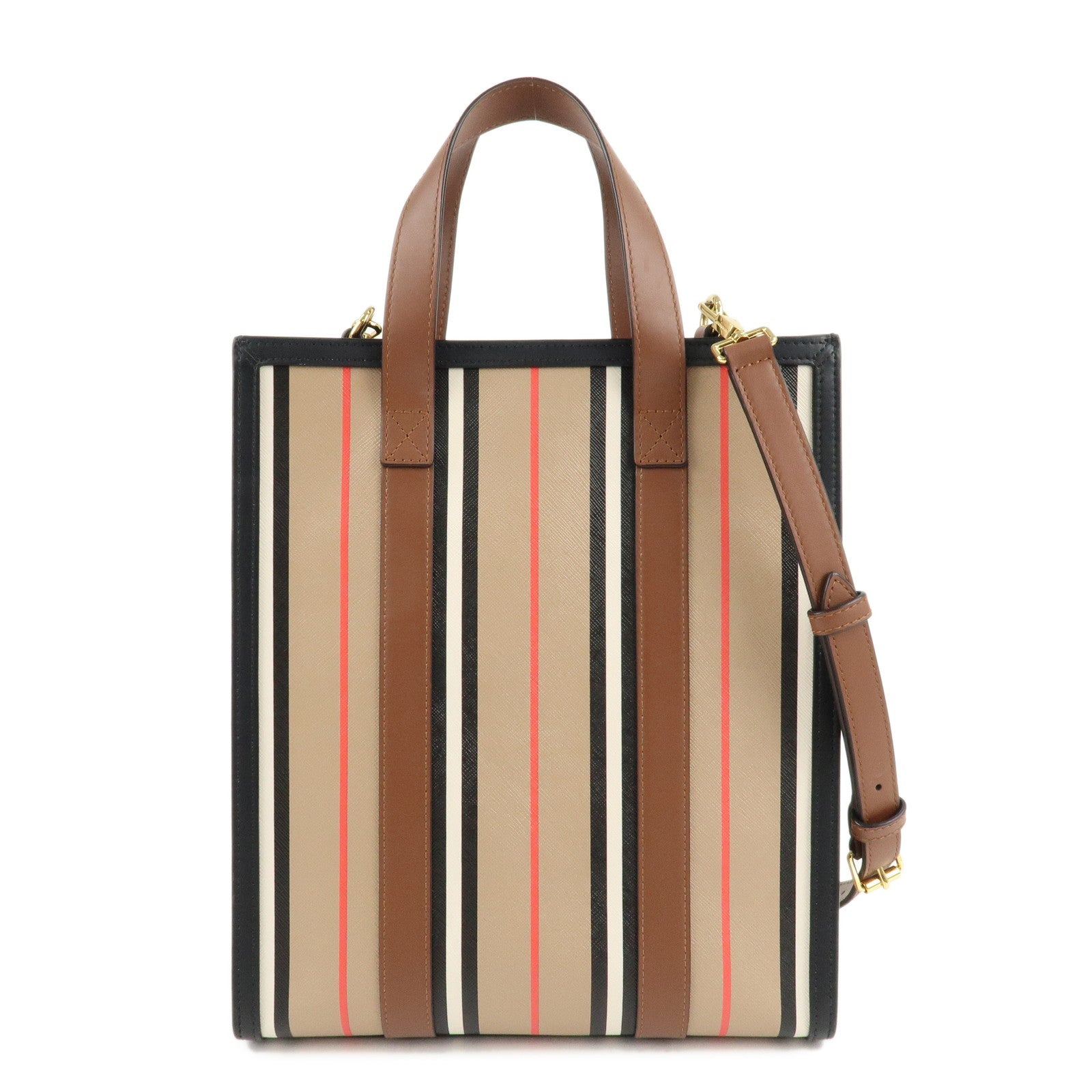 BURBERRY PVC Leather Icon Stripe 2Way Tote Bag Hand Bag Used