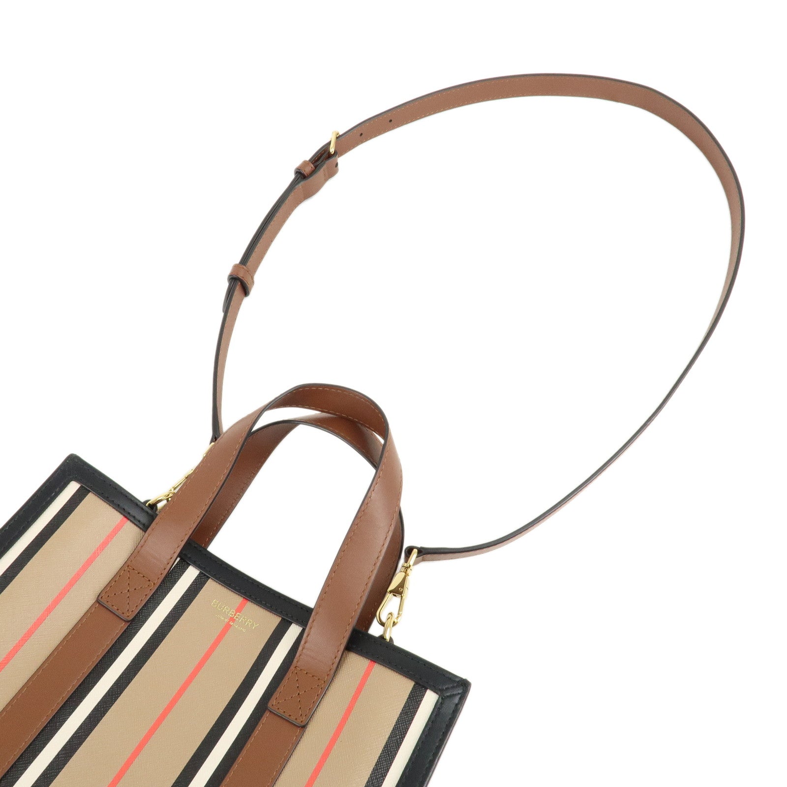 BURBERRY PVC Leather Icon Stripe 2Way Tote Bag Hand Bag Used