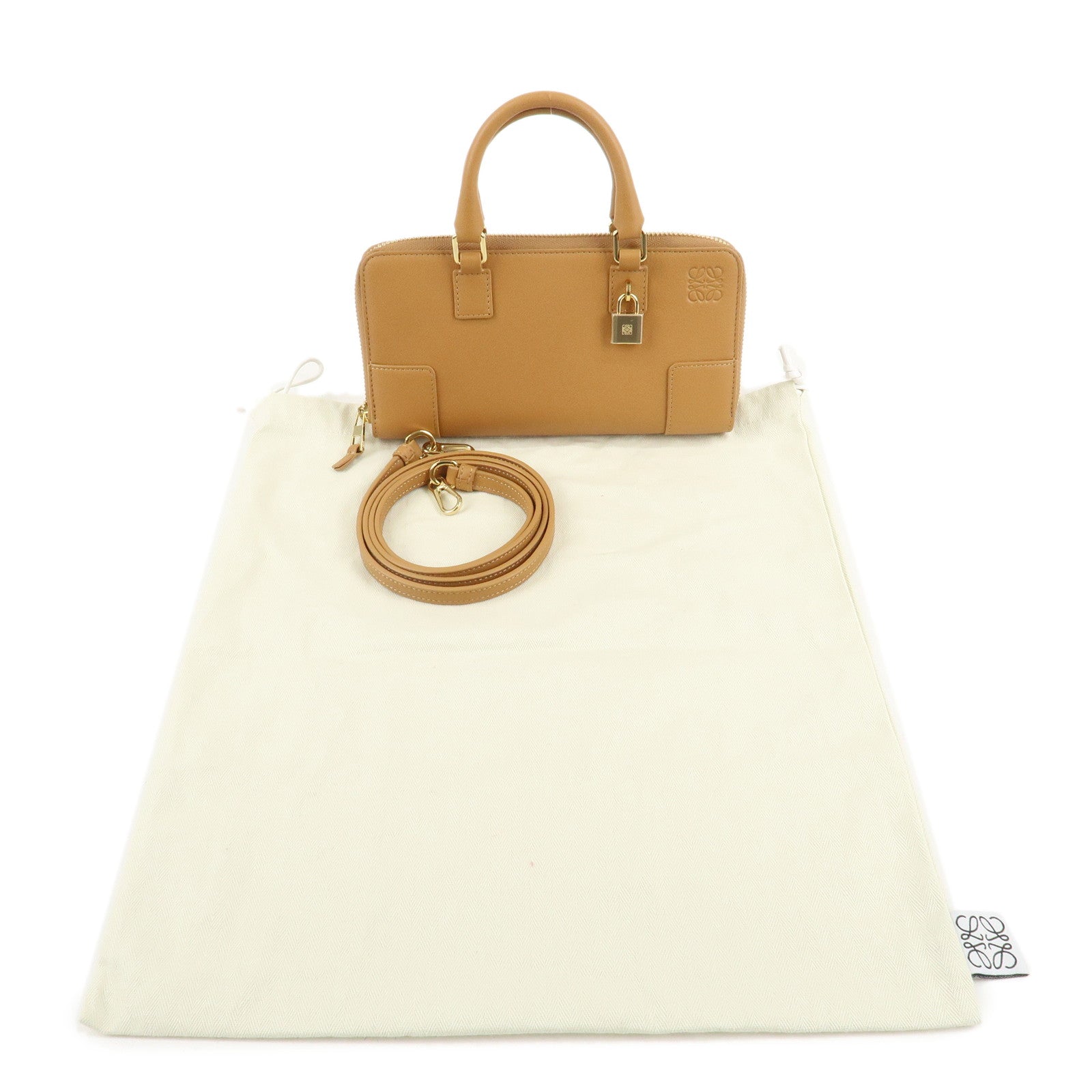 LOEWE Amazona Leather 2Way Shoulder Hand Bag Hand Bag Beige Used