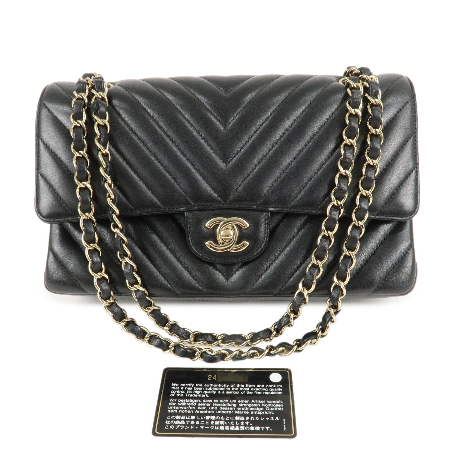 CHANEL Shevron Lamb Skin V Stiches W Chain Shoulder Bag A01166 Used