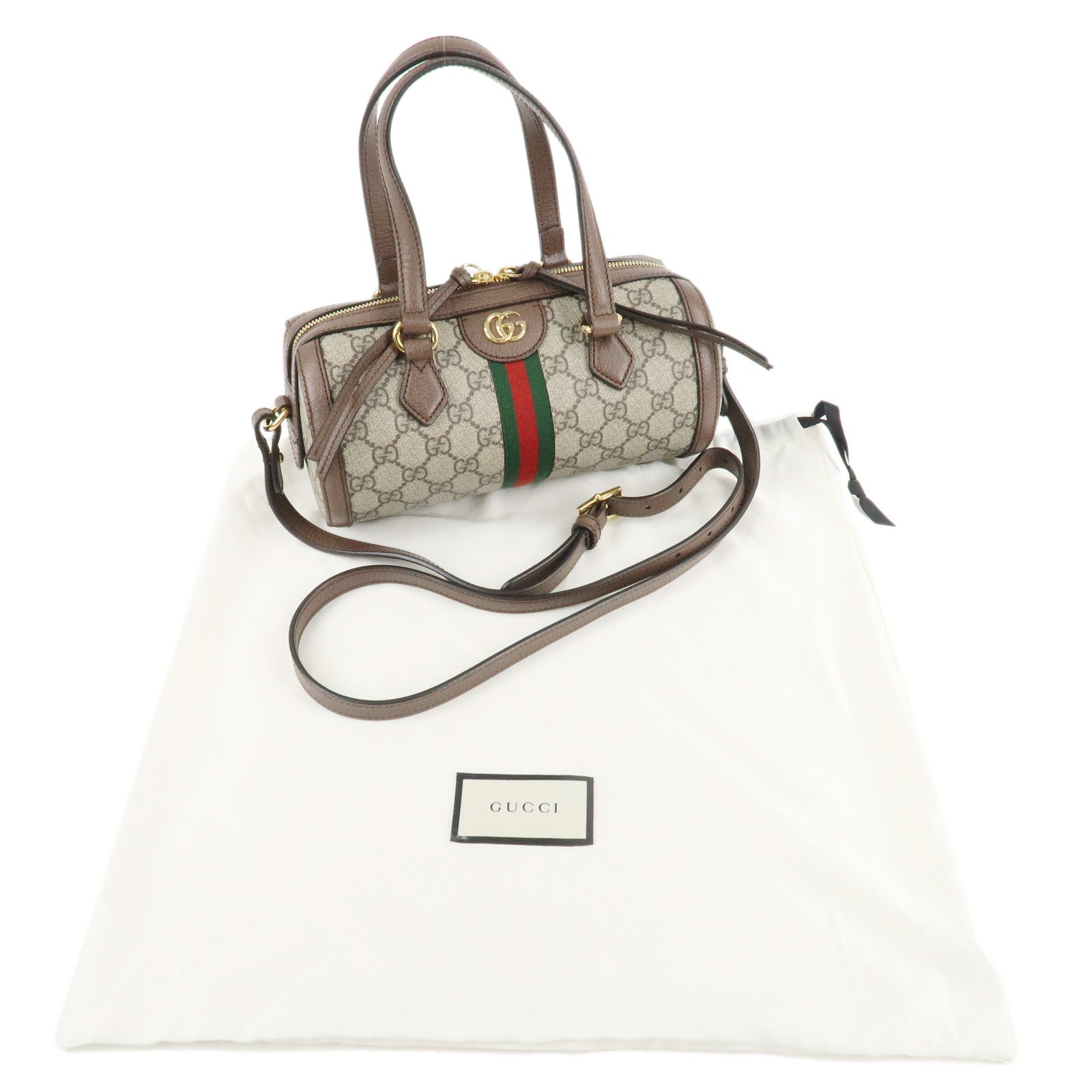 GUCCI Ophidia Sherry GG Supreme Leather 2Way Bag Beige 602577 Used