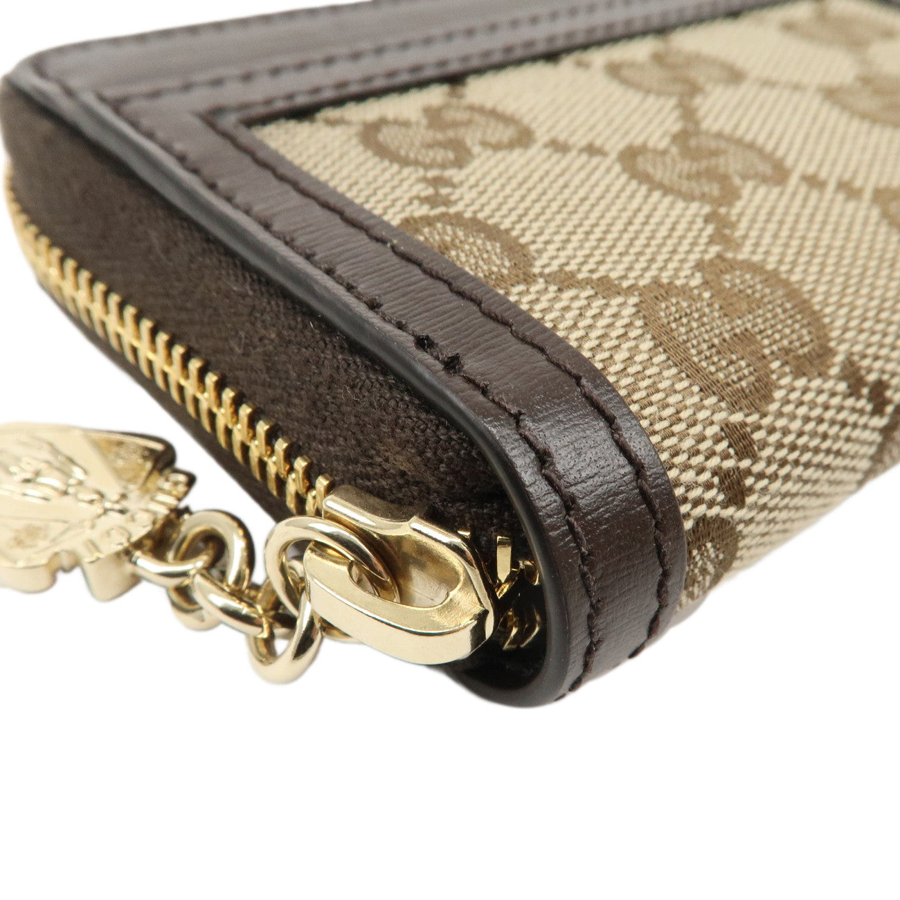GUCCI Luce GG Canvas Leather RoundZip Coin Case Beige Brown 790037 Used