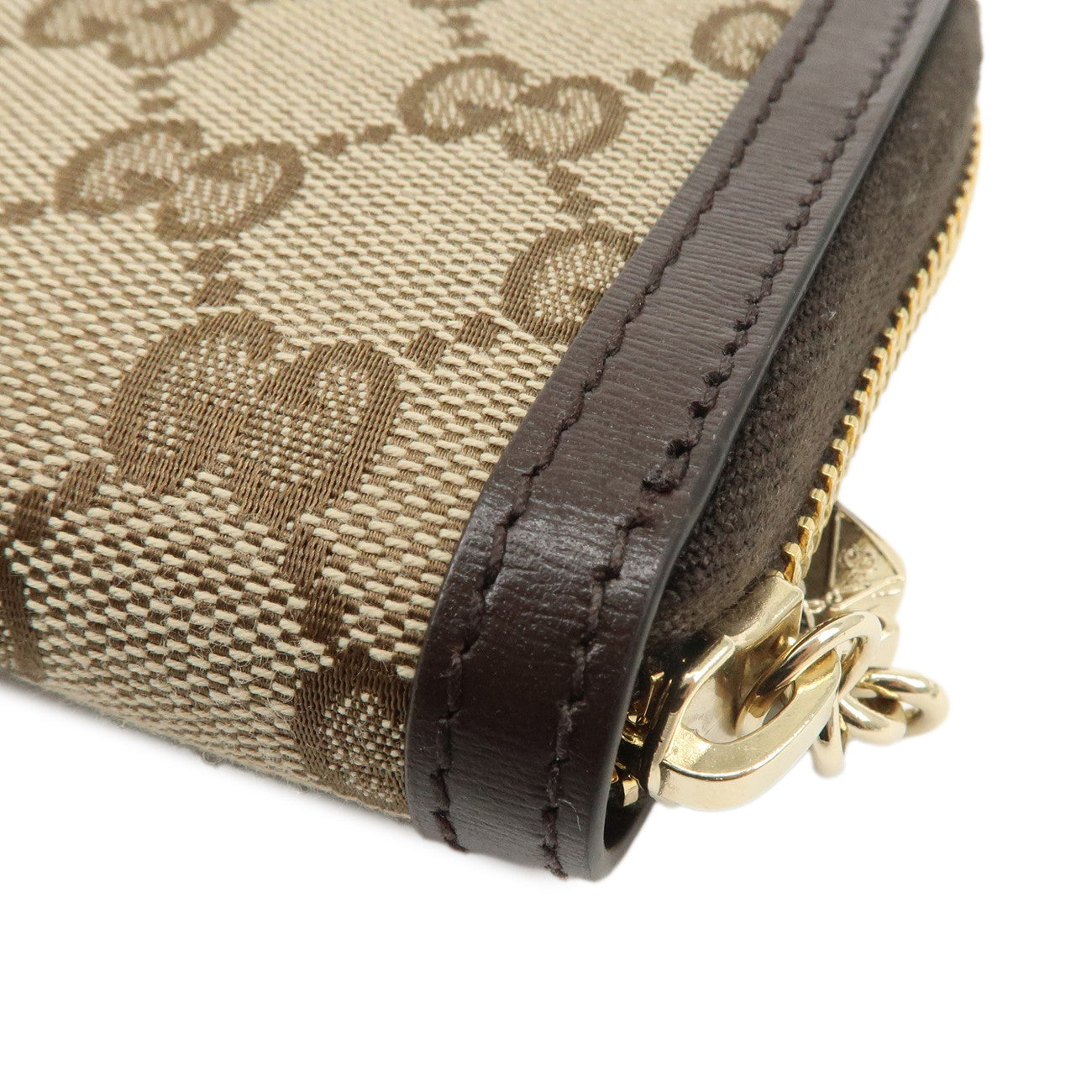 GUCCI Luce GG Canvas Leather RoundZip Coin Case Beige Brown 790037 Used