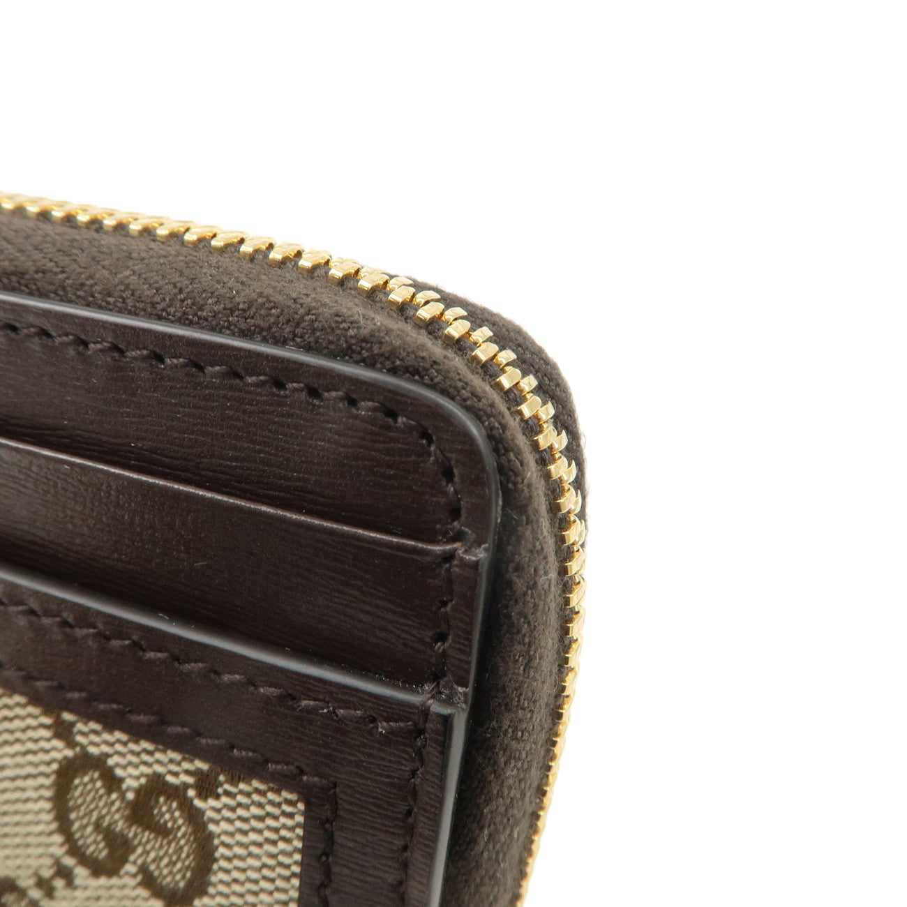 GUCCI Luce GG Canvas Leather RoundZip Coin Case Beige Brown 790037 Used