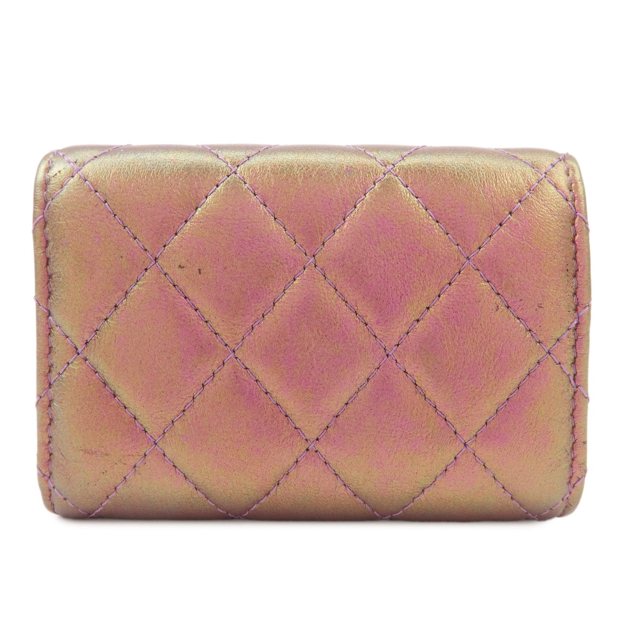 CHANEL Matelasse Lamb Skin Tri-Fold Wallet Gradation Purple A84401 Used
