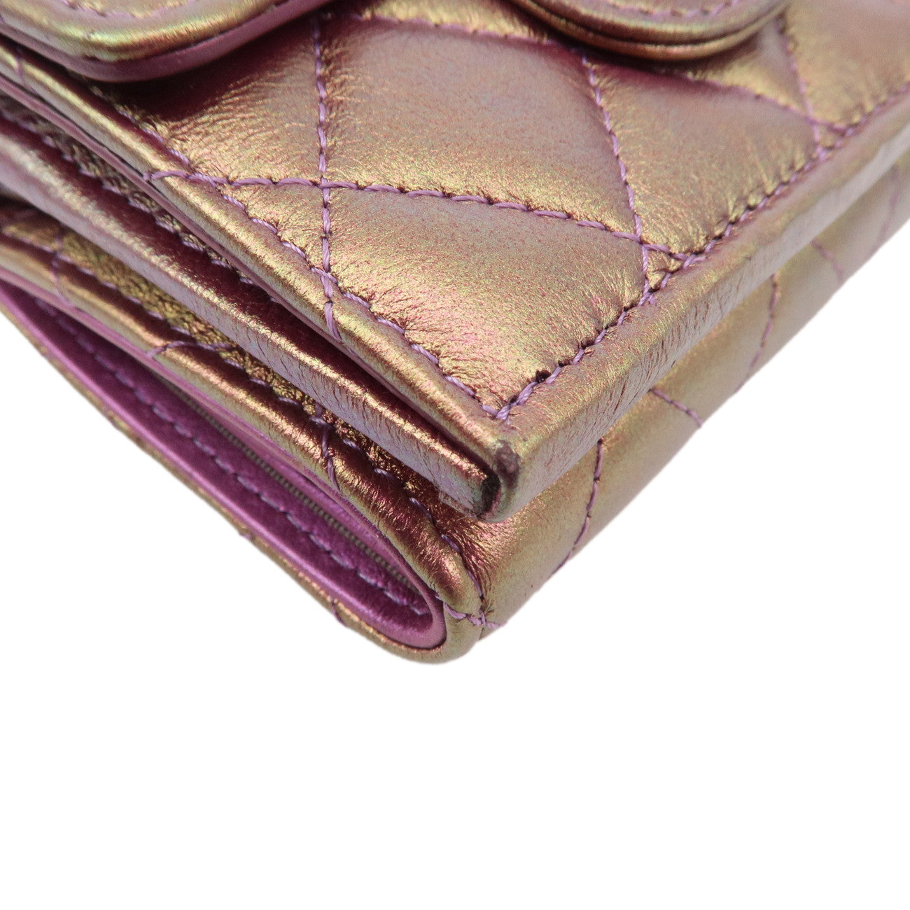 CHANEL Matelasse Lamb Skin Tri-Fold Wallet Gradation Purple A84401 Used