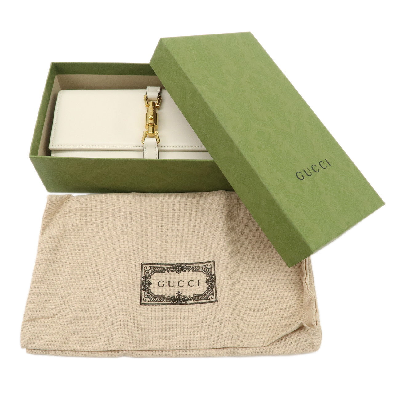 GUCCI Jackie Leather Chain Wallet WOC White 652681 Used