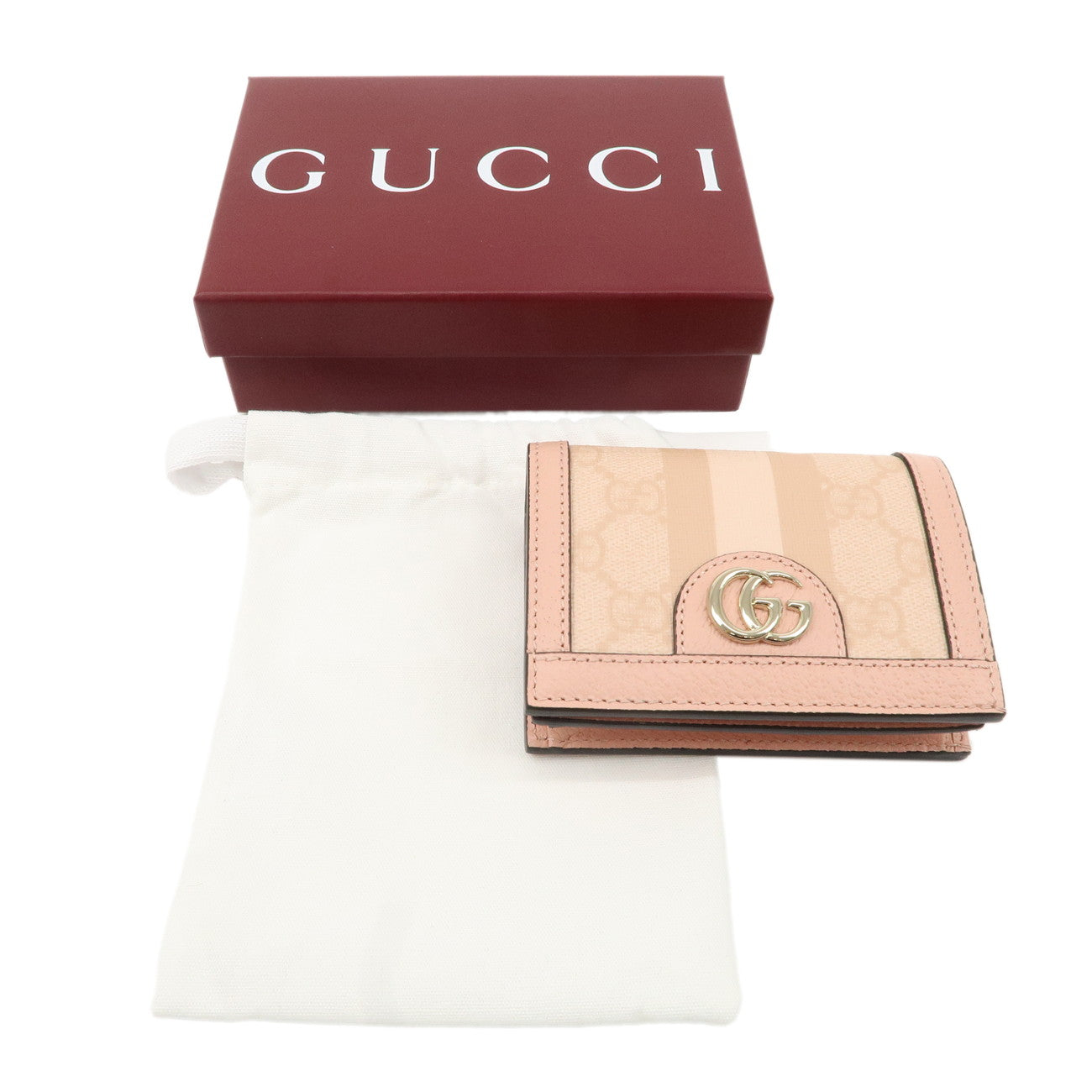 GUCCI Ophidia Sherry GG Supreme Leather Wallet Pink 523155 Used