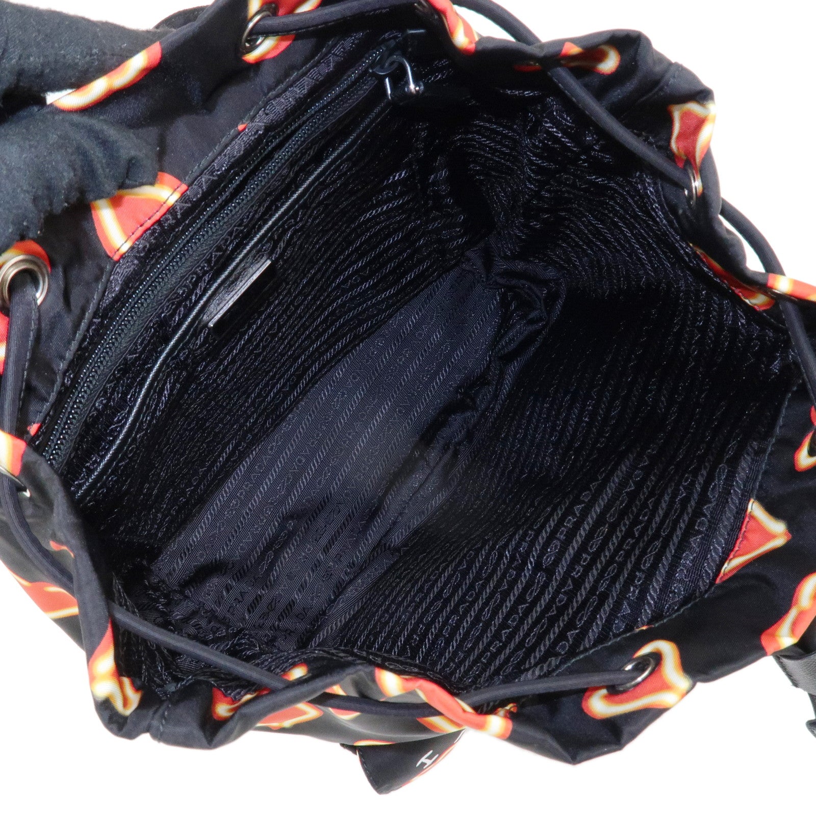 PRADA Logo Nylon Leather Heart Motif Back Pack Black 1BZ006 Used