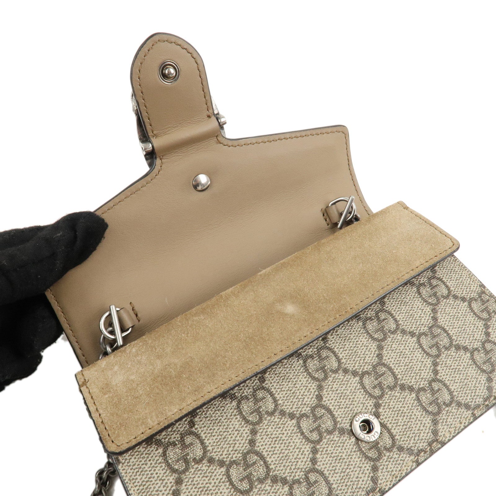 GUCCI Dionysus GG Supreme Suede Super Mini Bag Beige 476432 Used