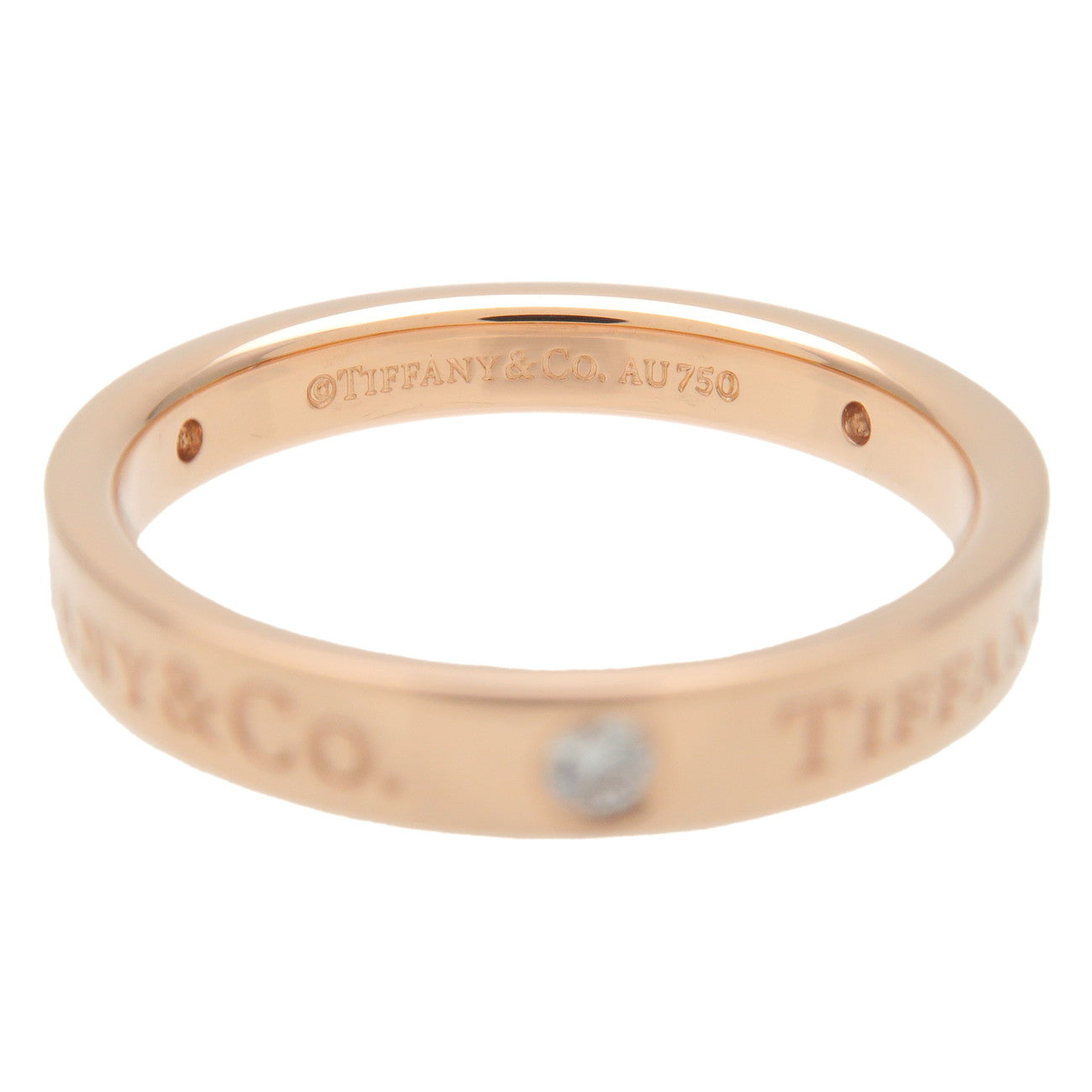 Tiffany&Co. Flat Band Ring 3P Diamond K18PG Rose Gold US6-6.5 Used